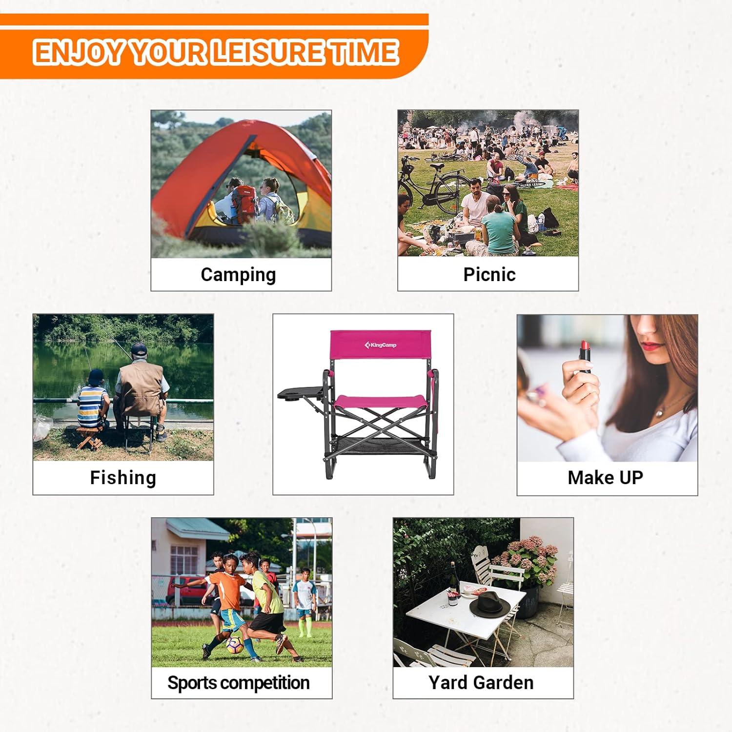 Silla de Camping KingCamp Plegable con Mesa Lateral 300kg