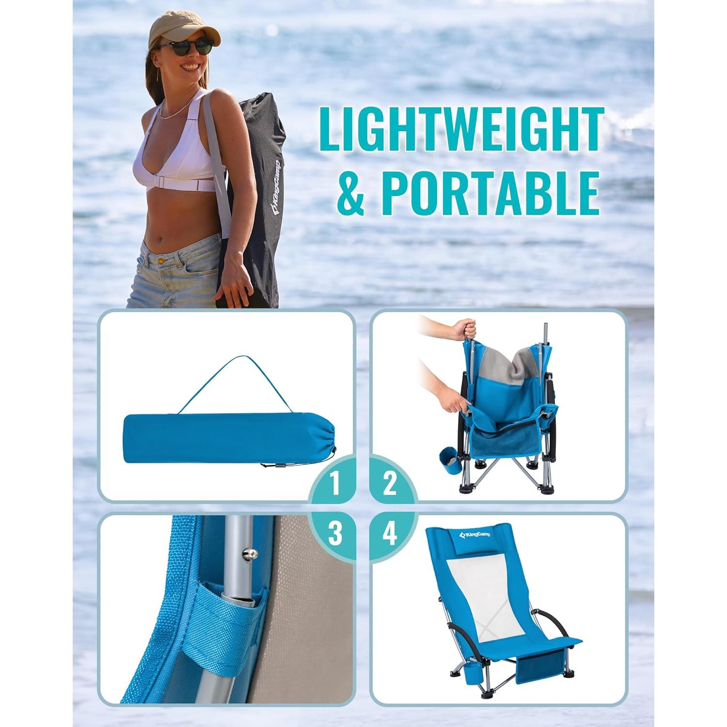 Silla de Playa KingCamp KC1901 Plegable Alta Resistencia 136kg