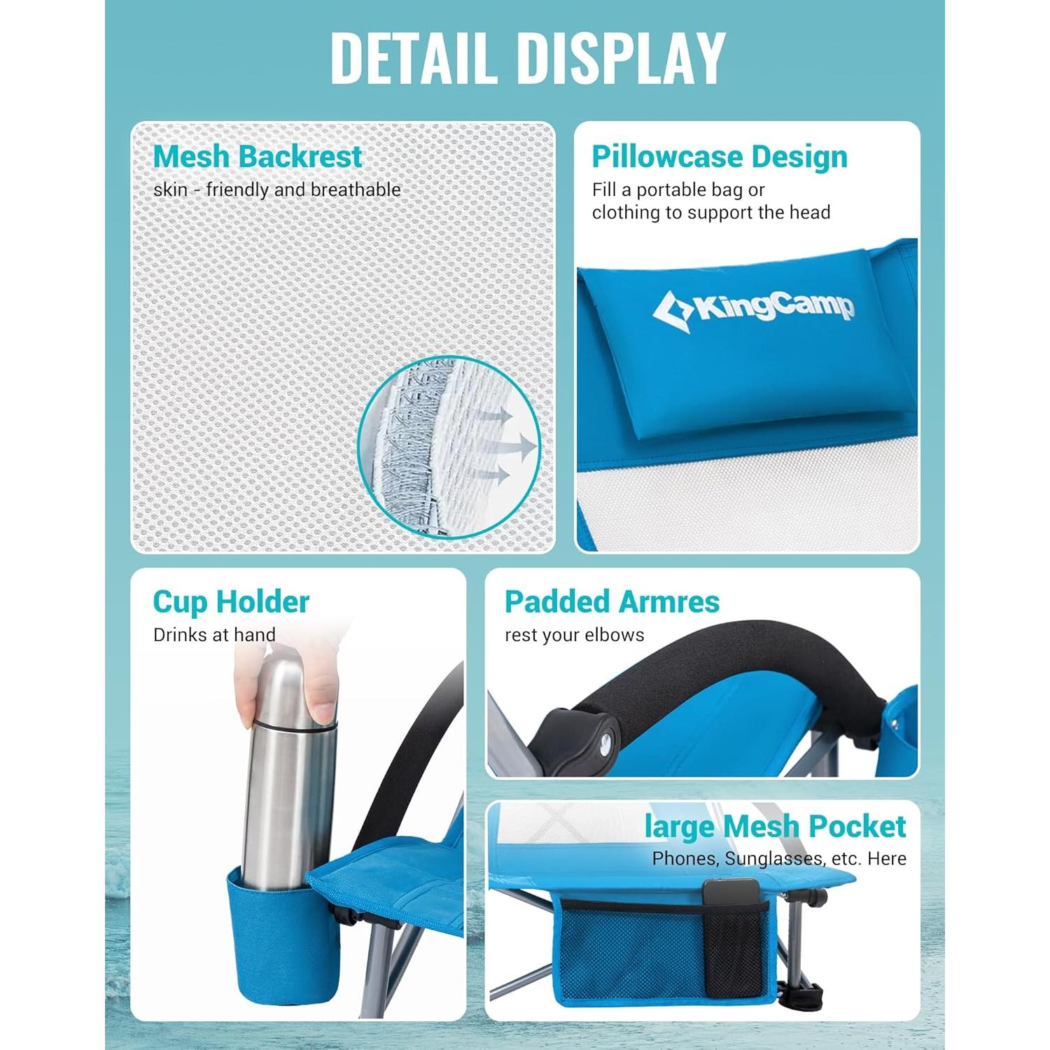 Silla de Playa KingCamp KC1901 Plegable Alta Resistencia 136kg