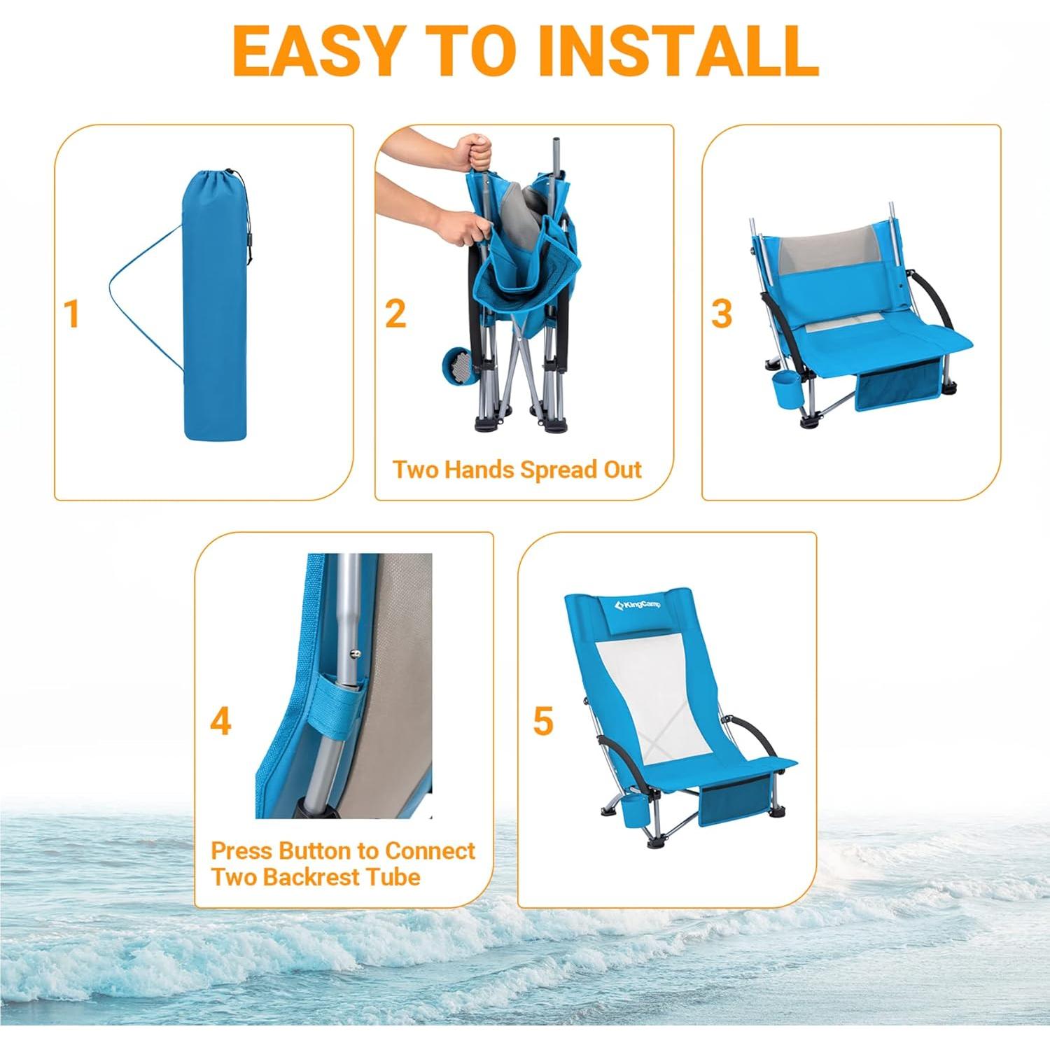 Silla de Playa KingCamp KC1901 Plegable Alta Resistencia 136kg