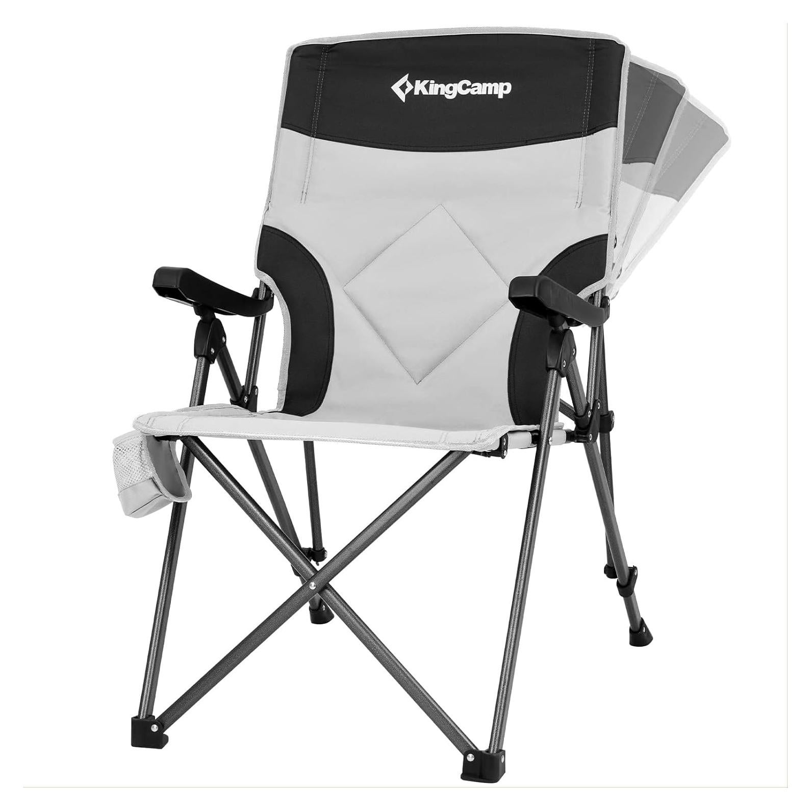 KingCamp Camping Chairs Adjustble Backrest, Heavy Duty Folding Chair, Reclining Camping Chair, Outdoor Lawn Chair, High Back Padded Camp Chair for Adults(Black/Grey)