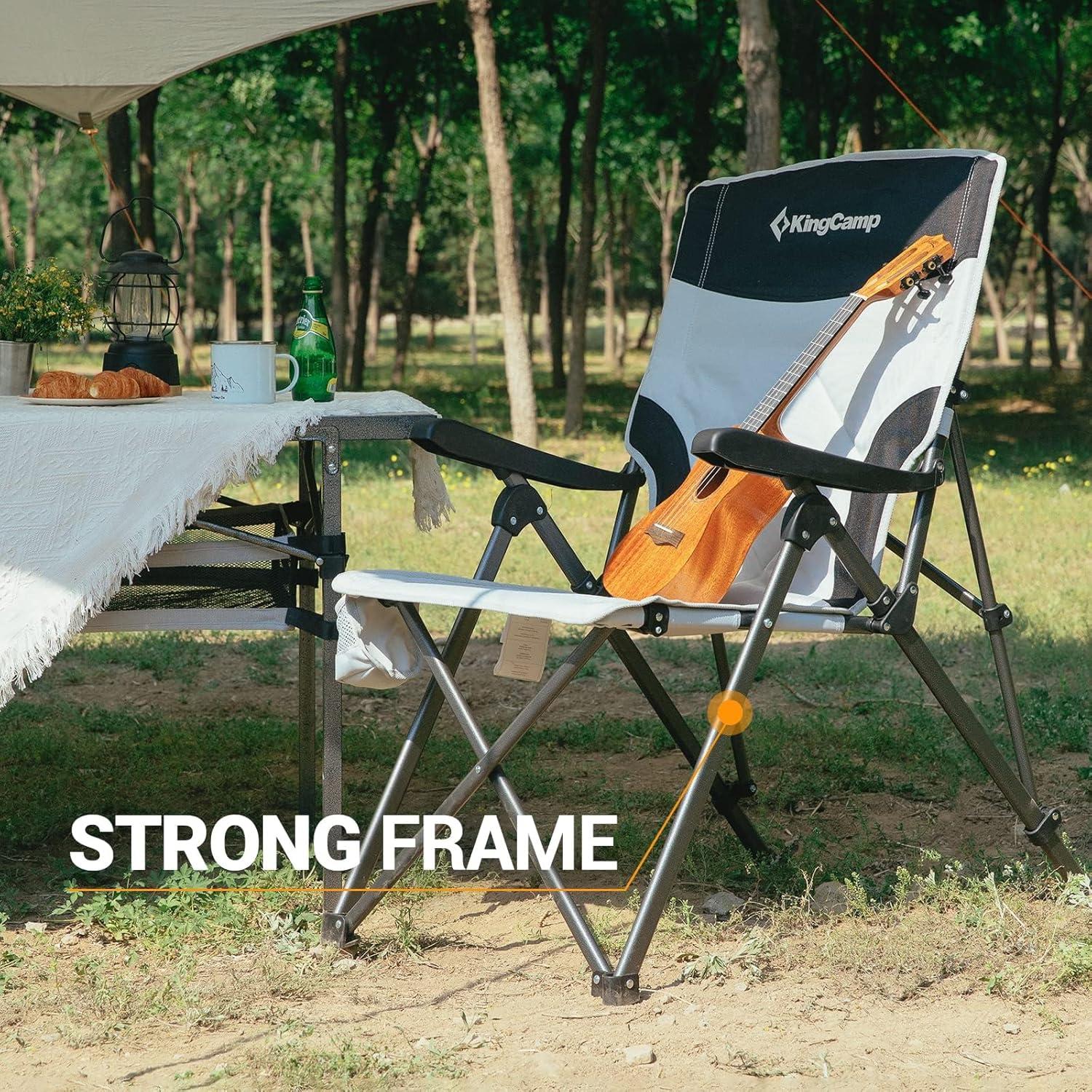 KingCamp Camping Chairs Adjustble Backrest, Heavy Duty Folding Chair, Reclining Camping Chair, Outdoor Lawn Chair, High Back Padded Camp Chair for Adults(Black/Grey)