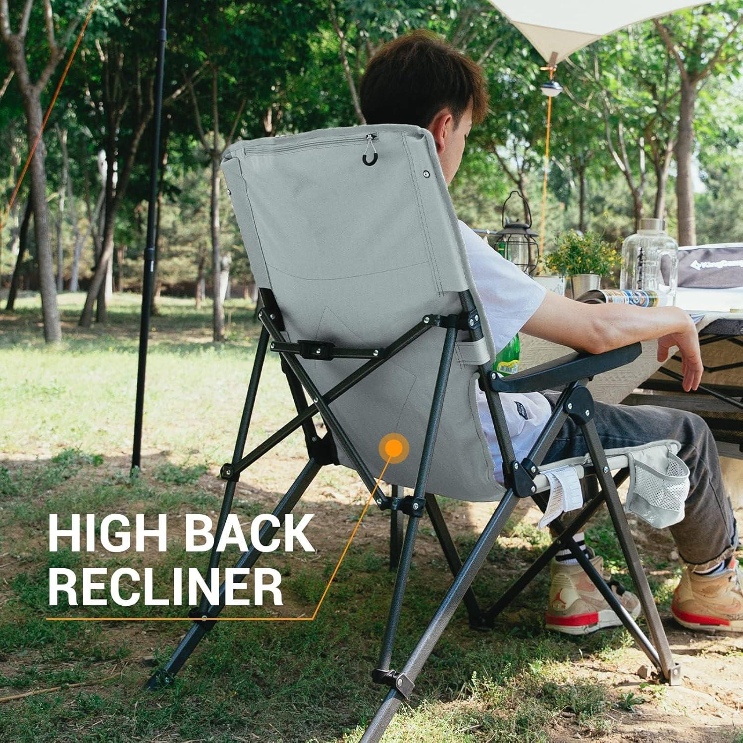 KingCamp Camping Chairs Adjustble Backrest, Heavy Duty Folding Chair, Reclining Camping Chair, Outdoor Lawn Chair, High Back Padded Camp Chair for Adults(Black/Grey)