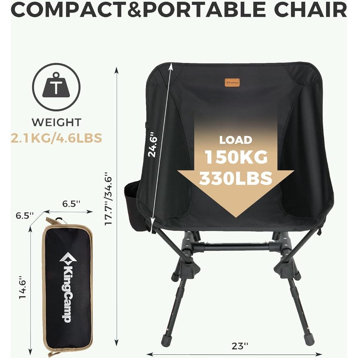 Silla de Camping Ligera KingCamp - Aluminio 7075 Plegable 136kg