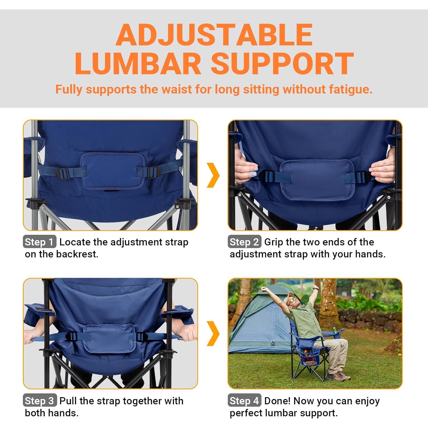 Silla de Camping Plegable KingCamp con Soporte Lumbar 160kg