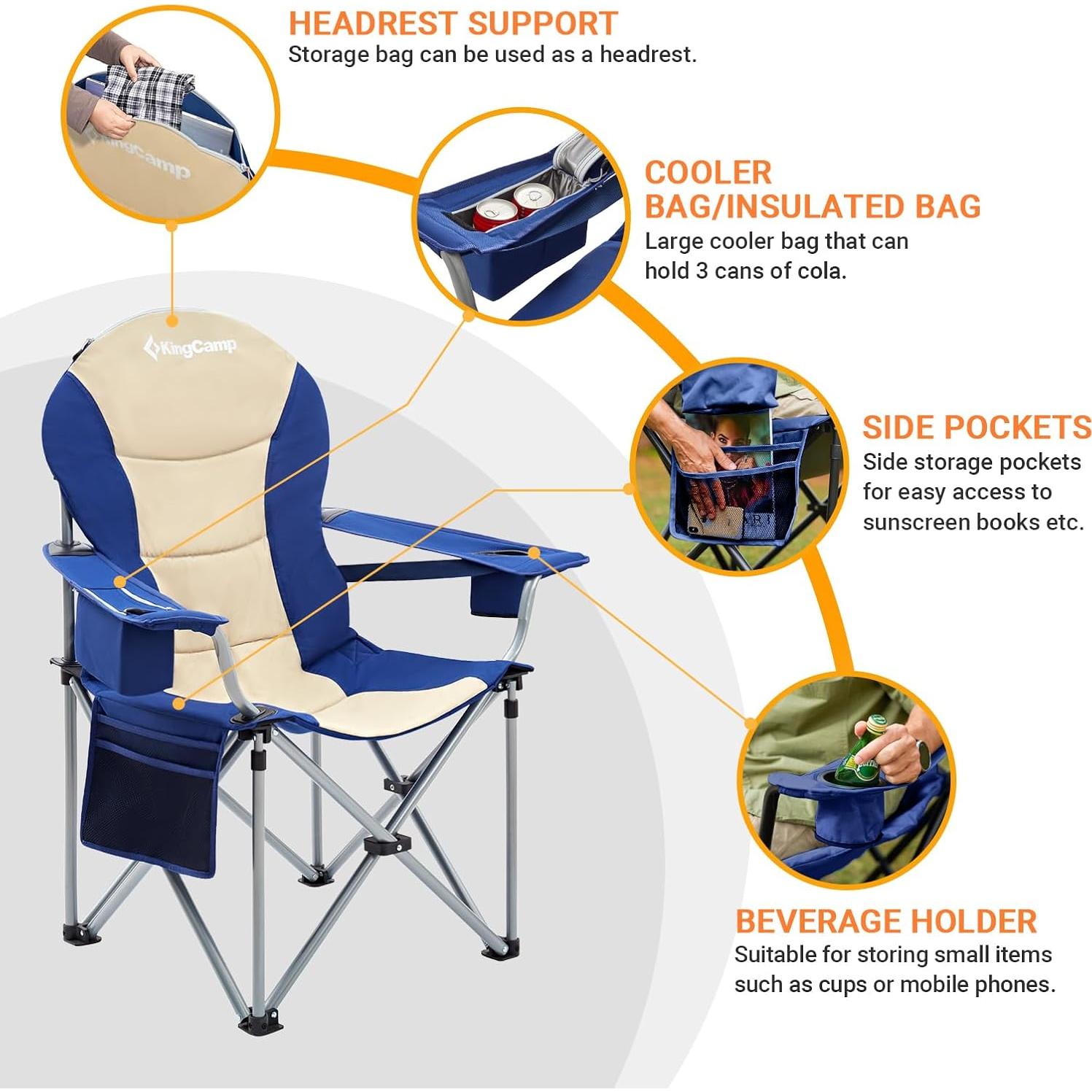 Silla de Camping Plegable KingCamp con Soporte Lumbar 160kg