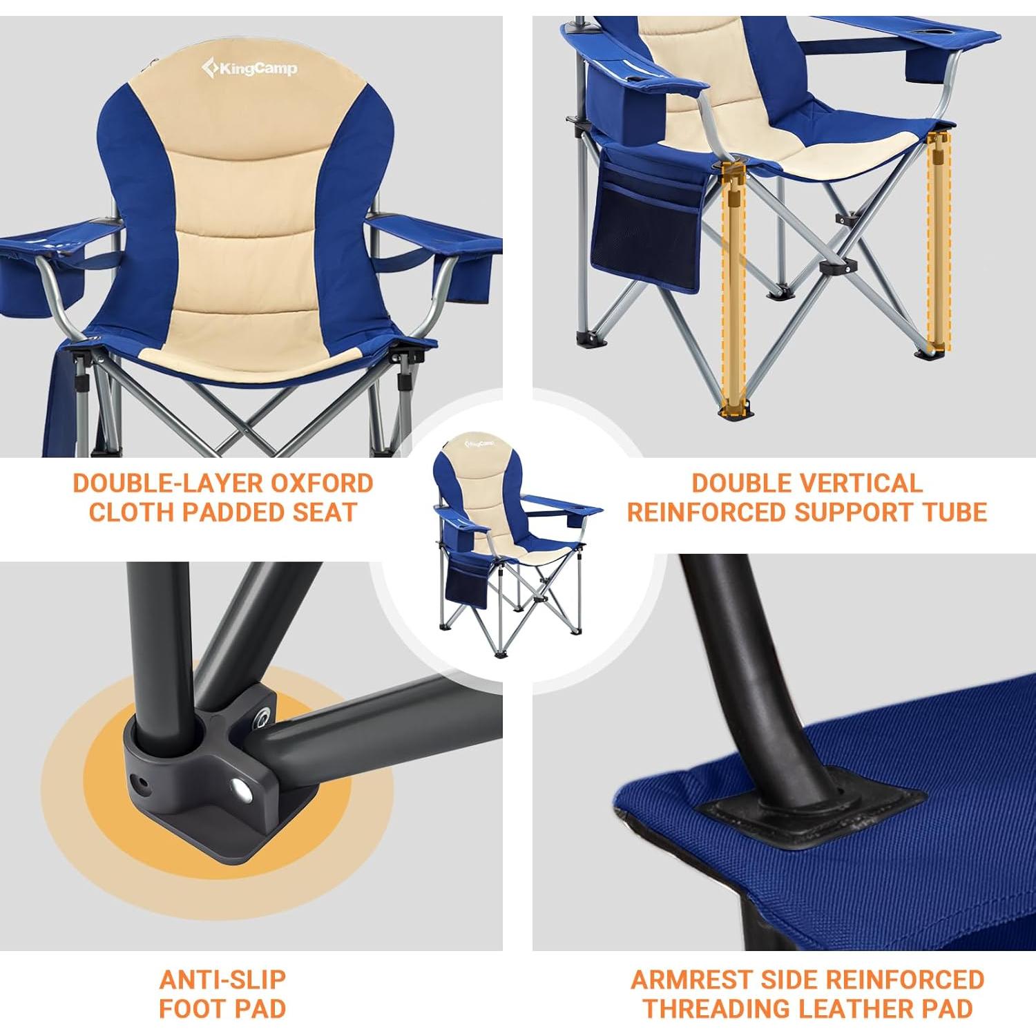 Silla de Camping Plegable KingCamp con Soporte Lumbar 160kg