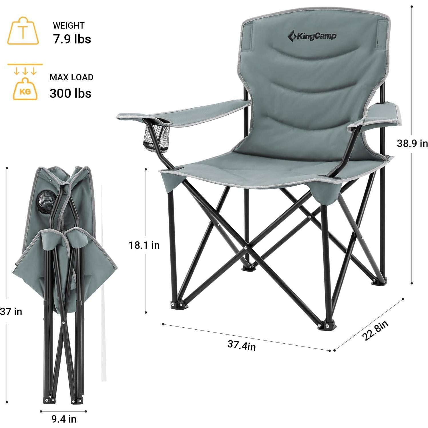 Silla Plegable KingCamp Cuádruple Acolchada 136 kg Gris