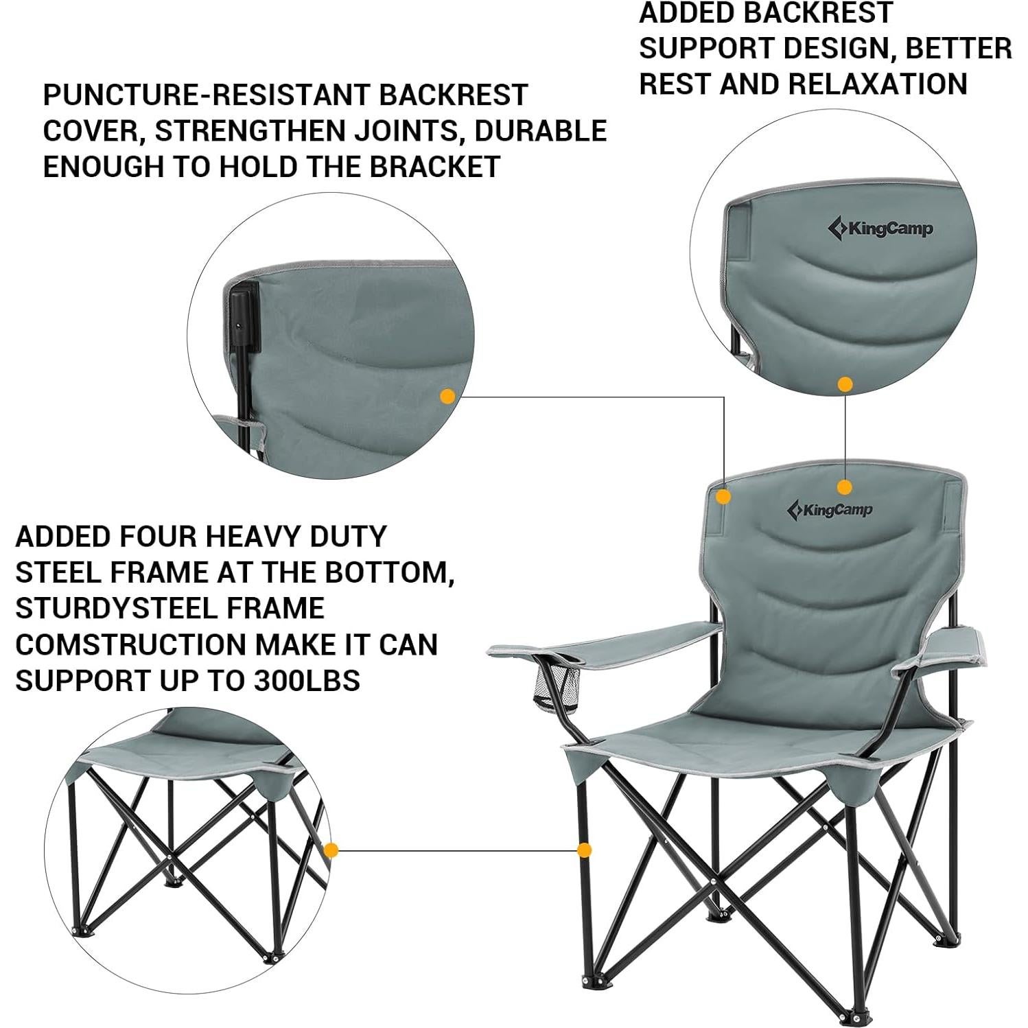 Silla Plegable KingCamp Cuádruple Acolchada 136 kg Gris