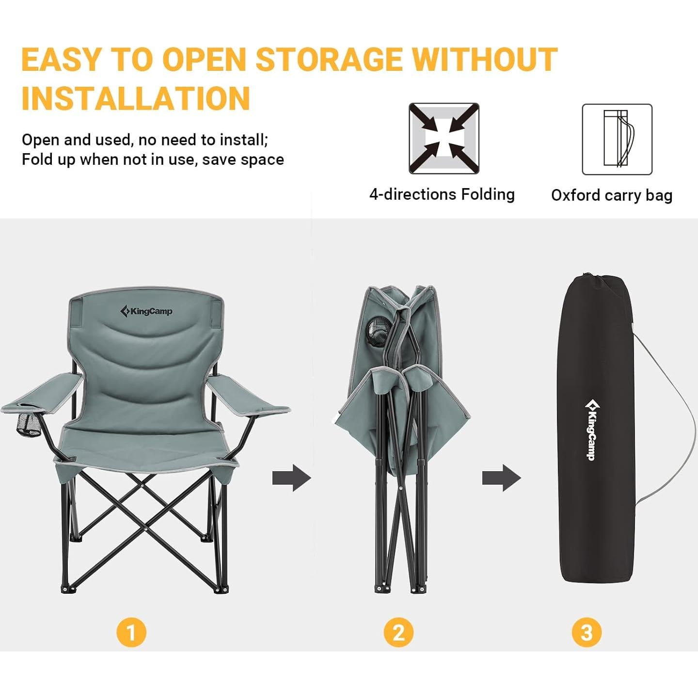 Silla Plegable KingCamp Cuádruple Acolchada 136 kg Gris