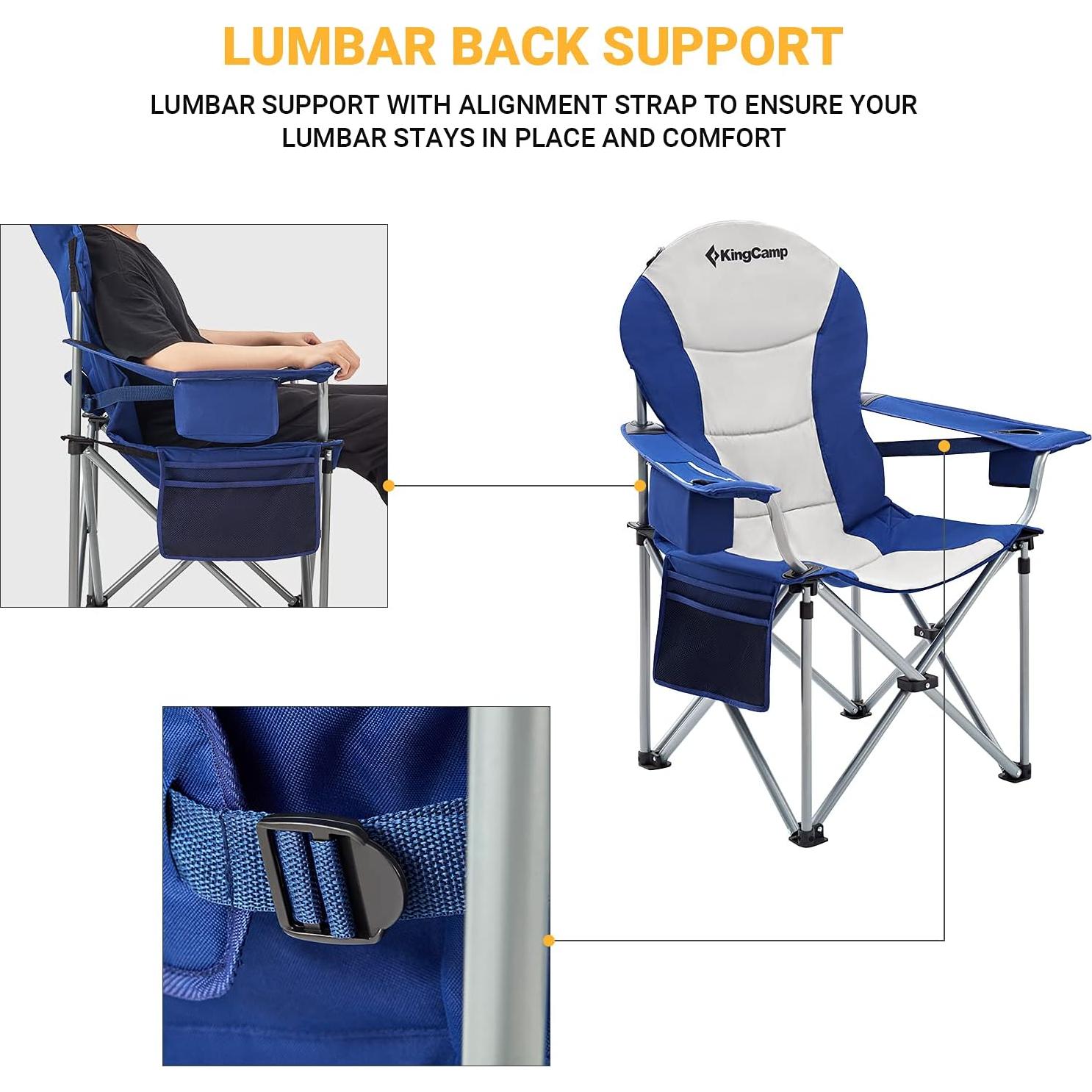 Silla de Camping Plegable KingCamp con Soporte Lumbar 160 kg