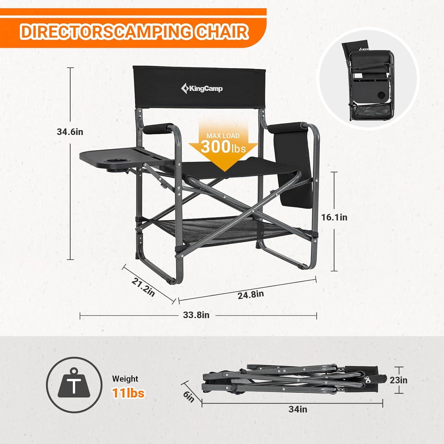 Sillas de Camping Plegables KingCamp 2 Pack con Mesa Lateral
