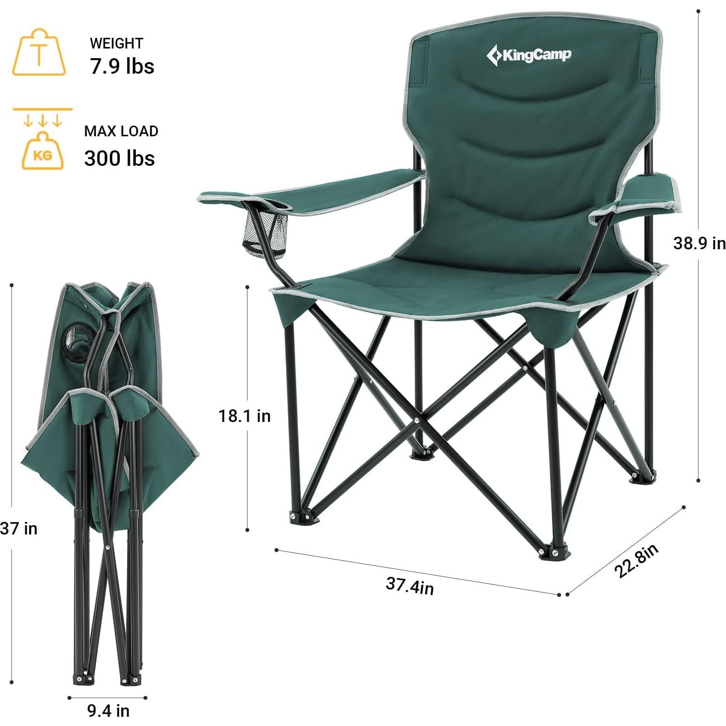 Silla Plegable KingCamp Sobredimensionada Verde 136 kg
