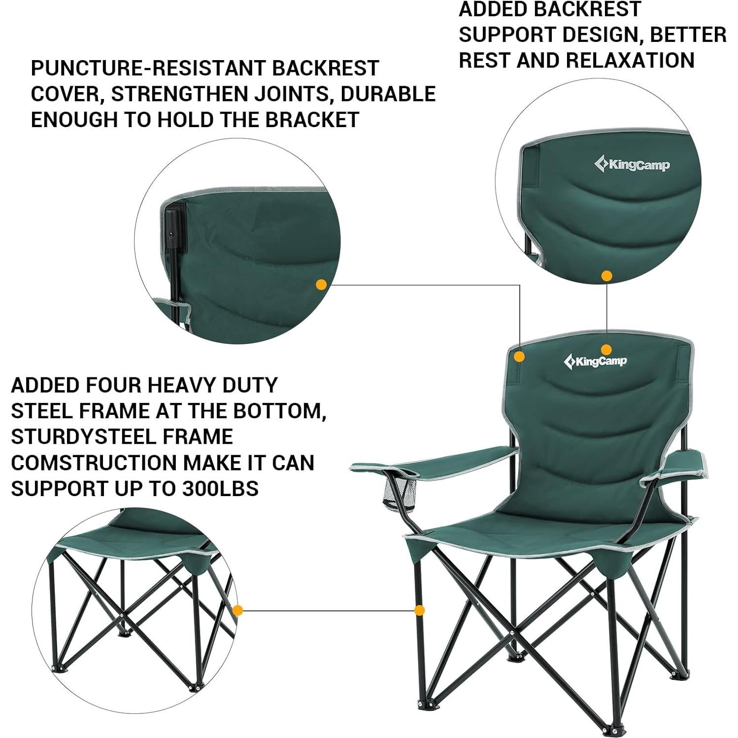Silla Plegable KingCamp Sobredimensionada Verde 136 kg