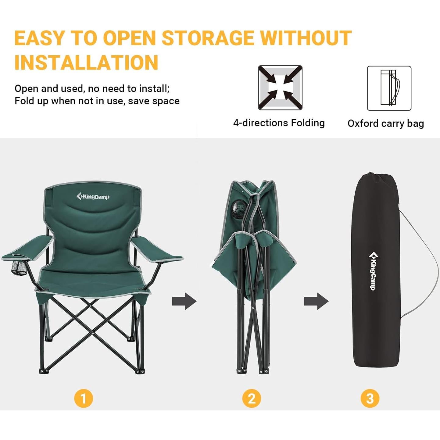 Silla Plegable KingCamp Sobredimensionada Verde 136 kg