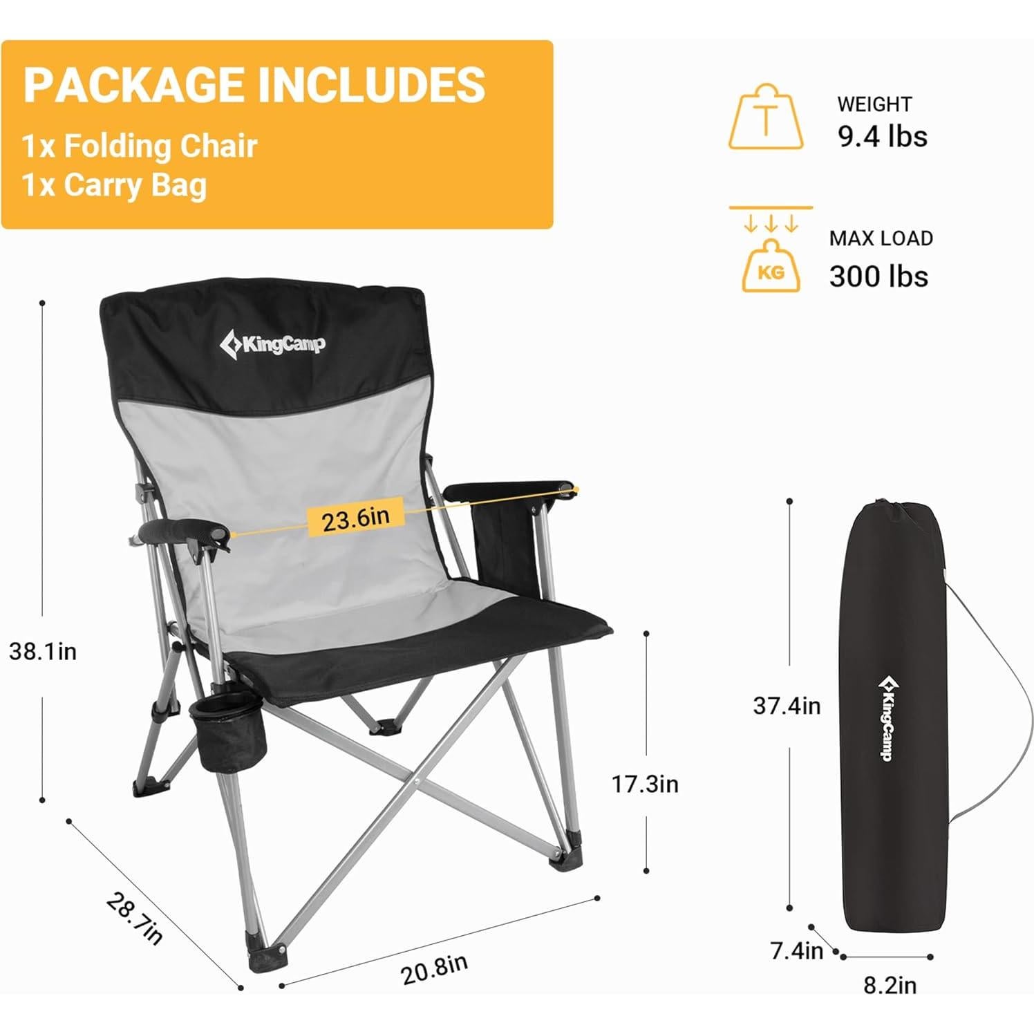 Silla Plegable KingCamp Acolchada para Camping con Respaldo