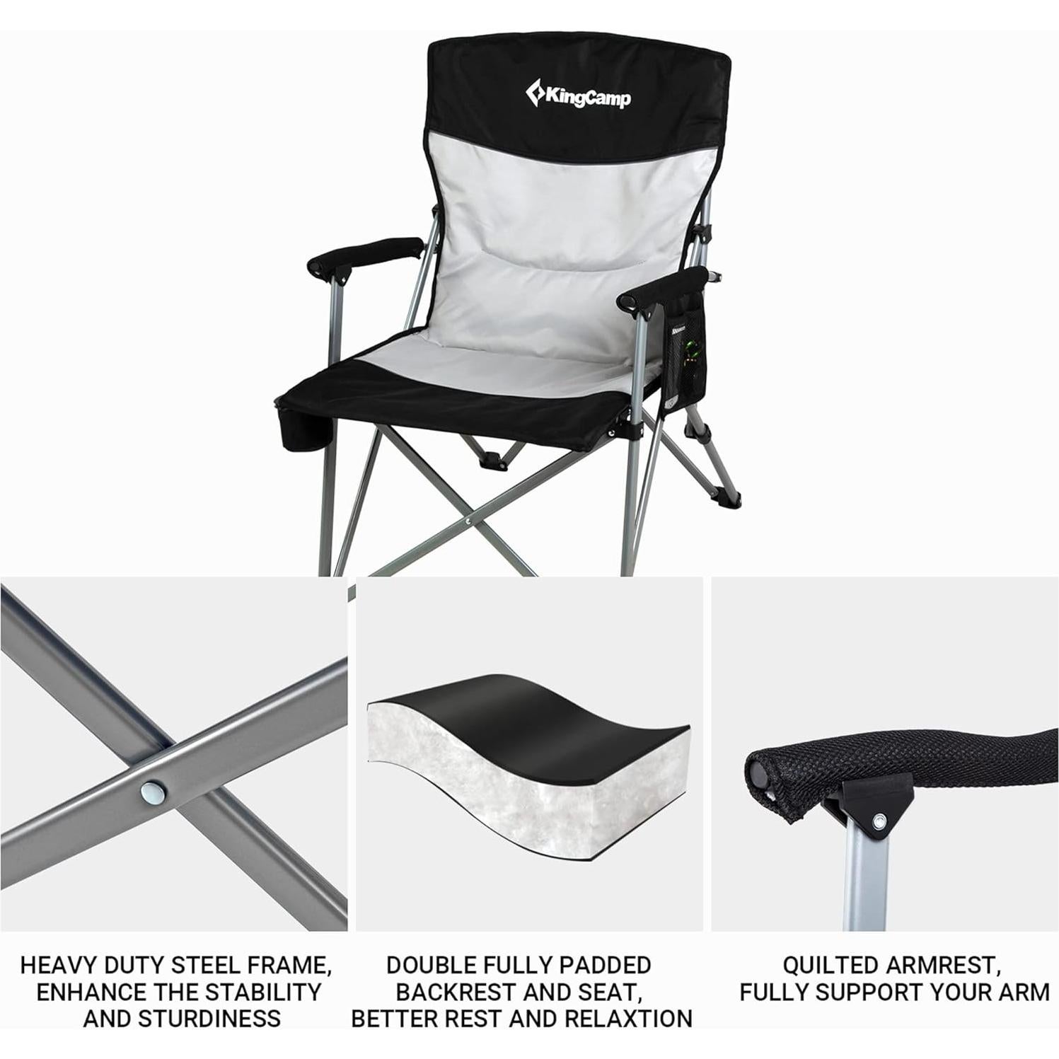 Silla Plegable KingCamp Acolchada para Camping con Respaldo