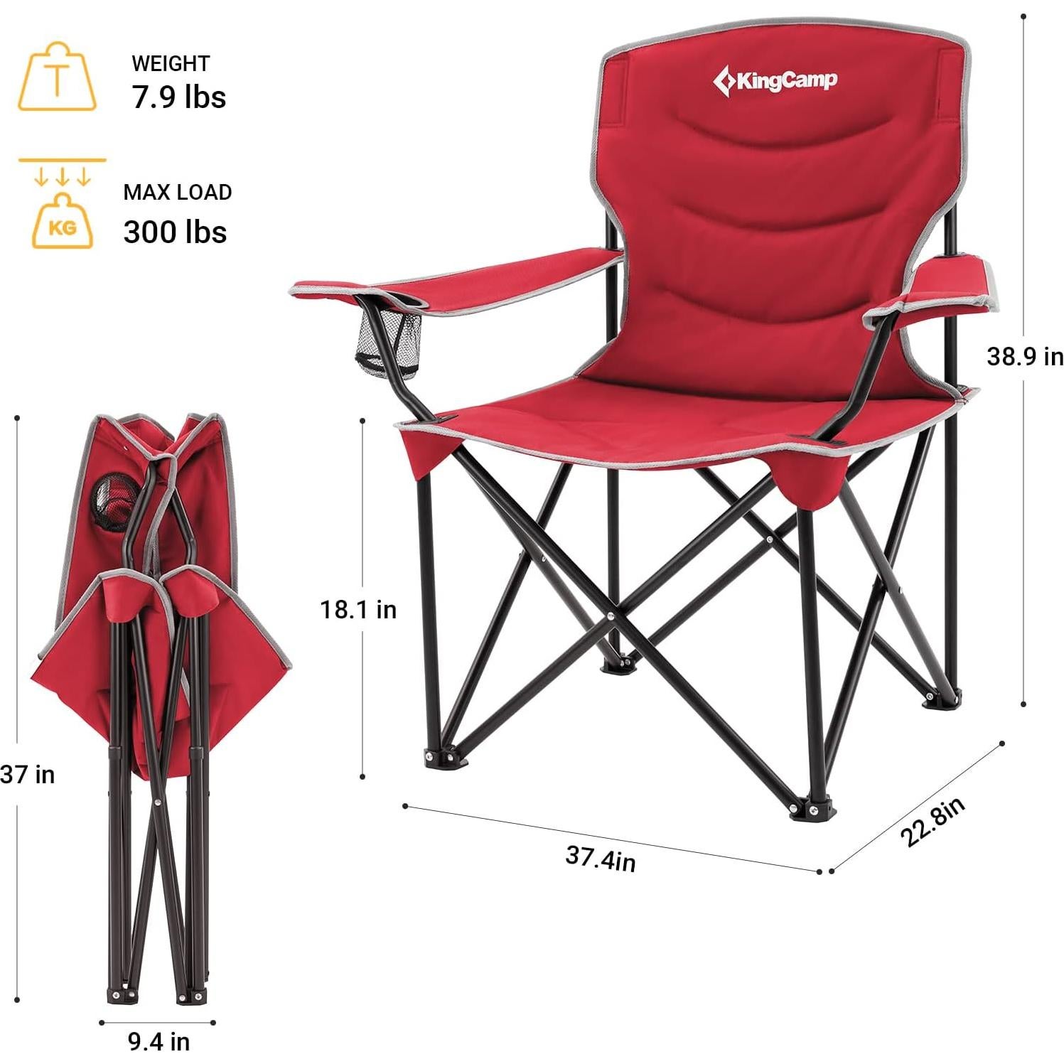 Silla de Camping Plegable KingCamp Acolchada 136kg Roja