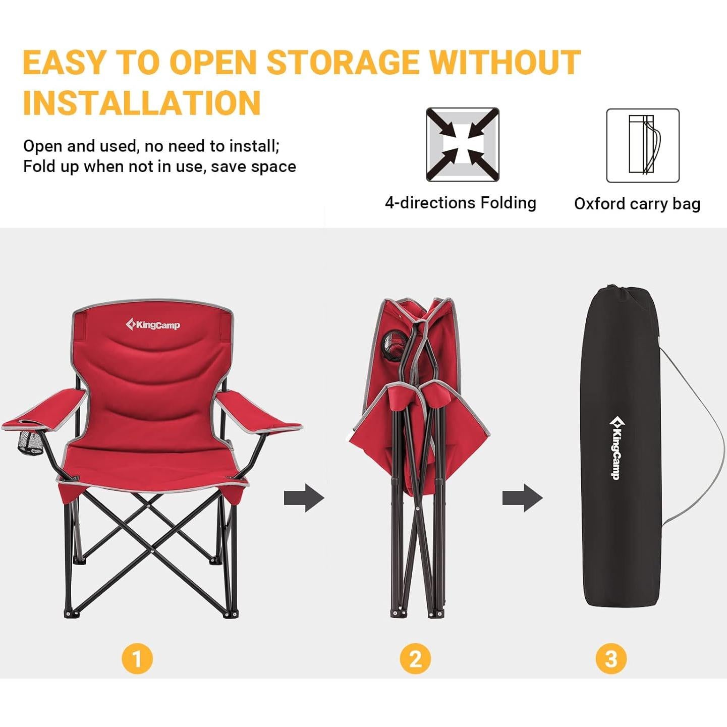 Silla de Camping Plegable KingCamp Acolchada 136kg Roja