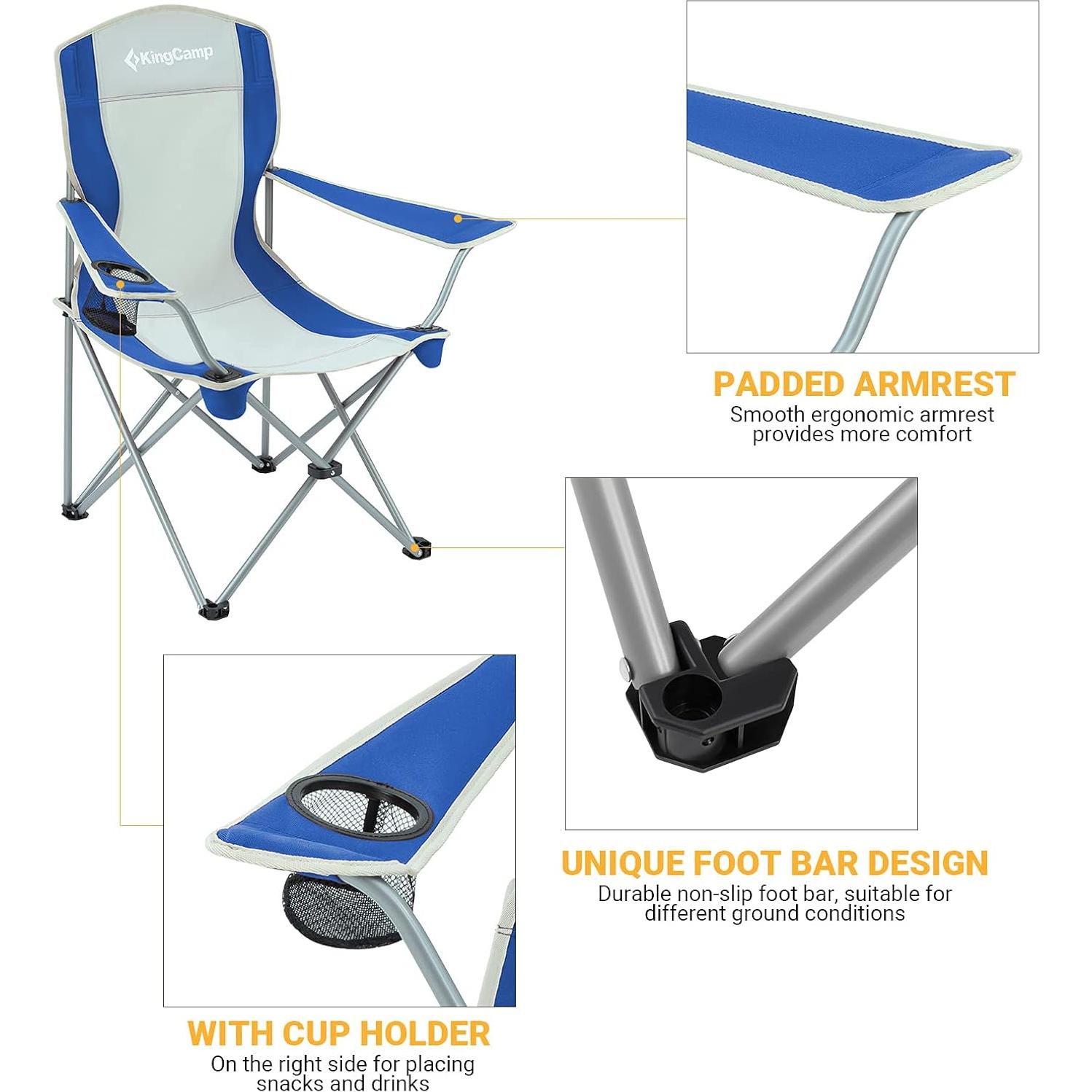 Silla de Camping Plegable KingCamp KC3818 Azul/Gris 120 kg