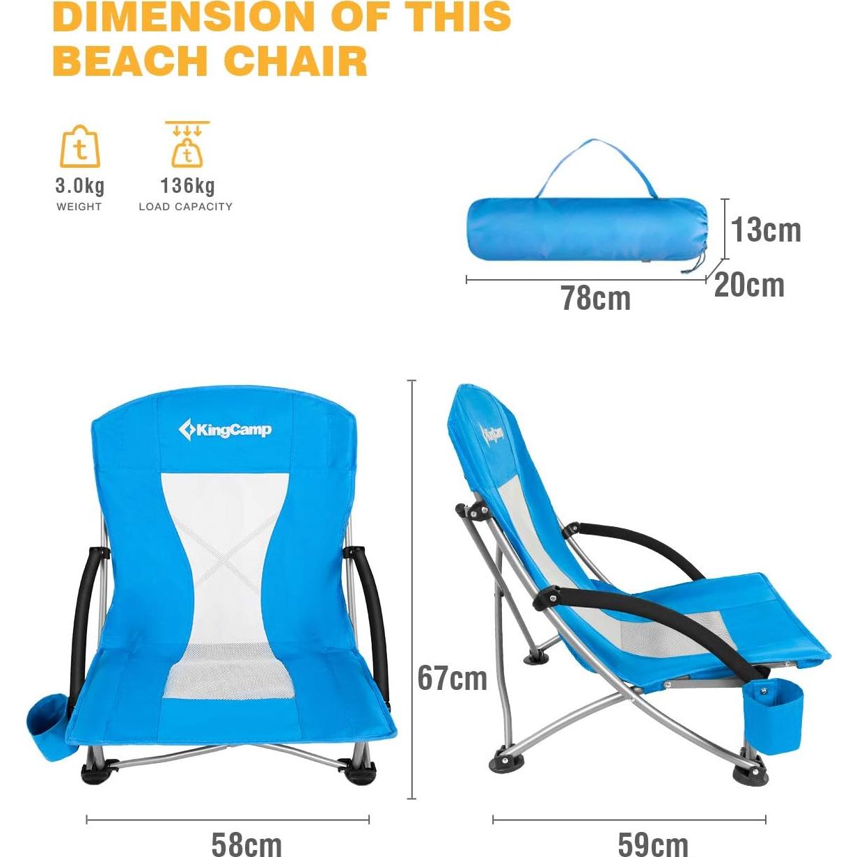 Silla de Playa Plegable KingCamp KC3841 Azul con Portavasos