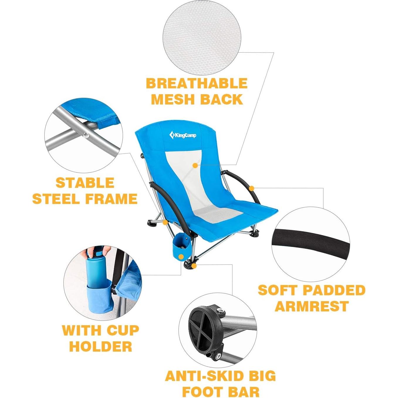 Silla de Playa Plegable KingCamp KC3841 Azul con Portavasos