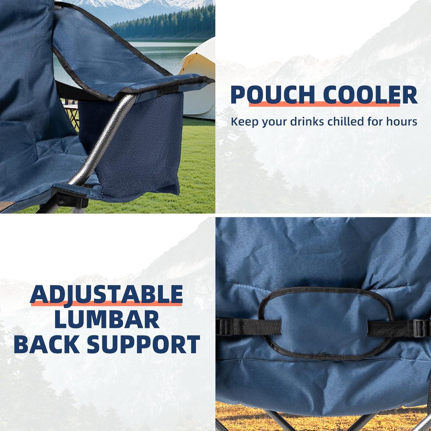 2 Pack Folding Camping Chairs for Adults - High Back Padded Portable Outdoor Lawn Chairs 400lbs Capacity, Adjustable Armrests - Lightweight Camp Chairs Set (Blue & Brown)