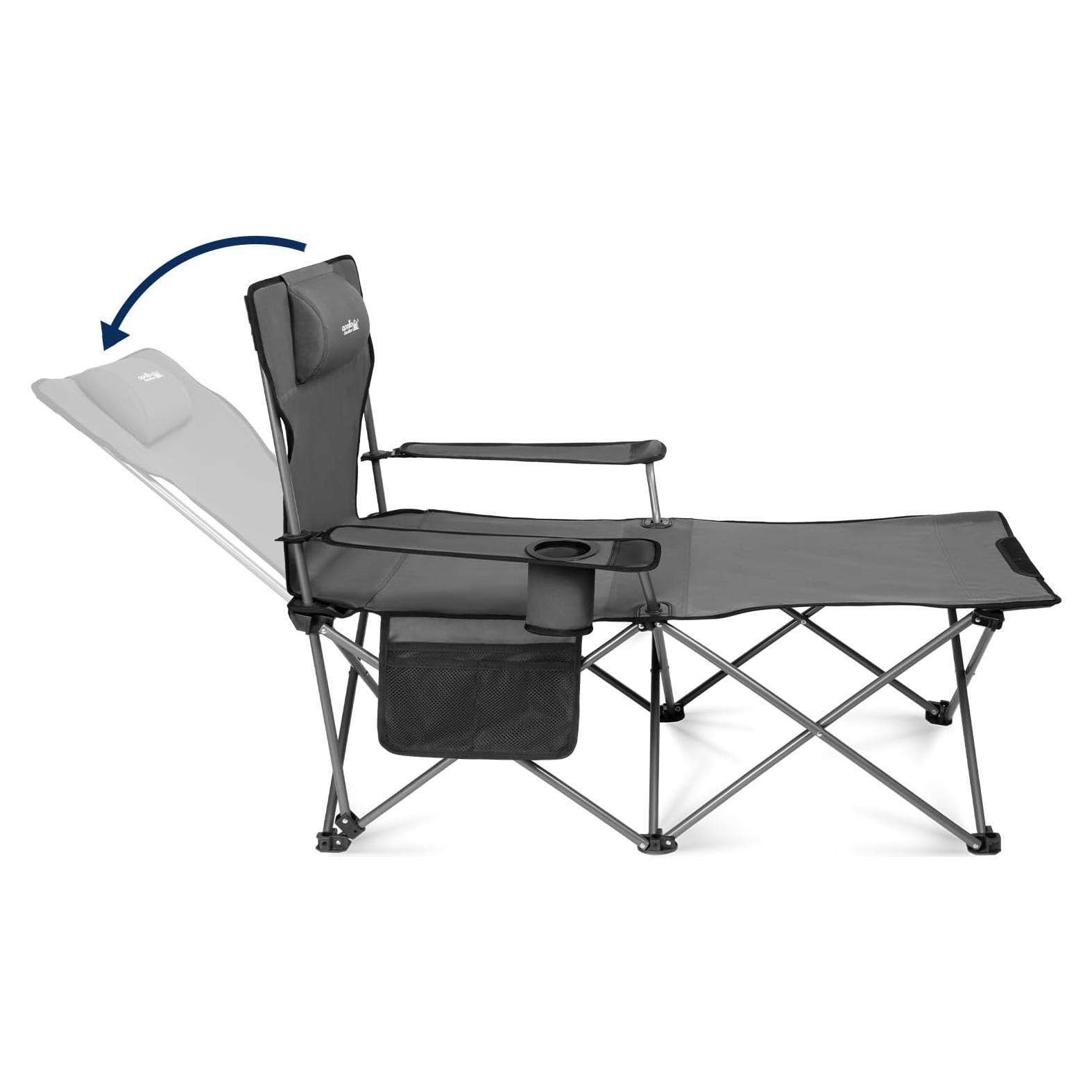 apollo walker Camping Chairs for Adults - 6 Legged Beach Chair with Foot Rest, Adjustable 90° - 135° Reclining Lounge Chair Outdoor, Folding Chairs for Outside with Detachable Pillow & Carry Bag Grey