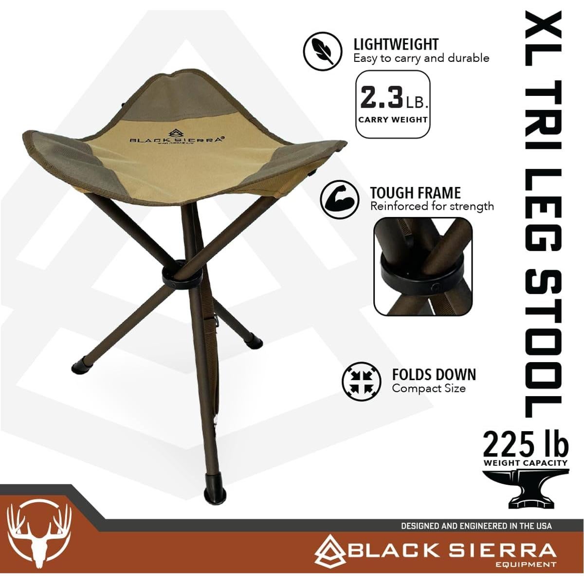 Taburete de Caza Plegable Black Sierra XL, Soporta 102 kg