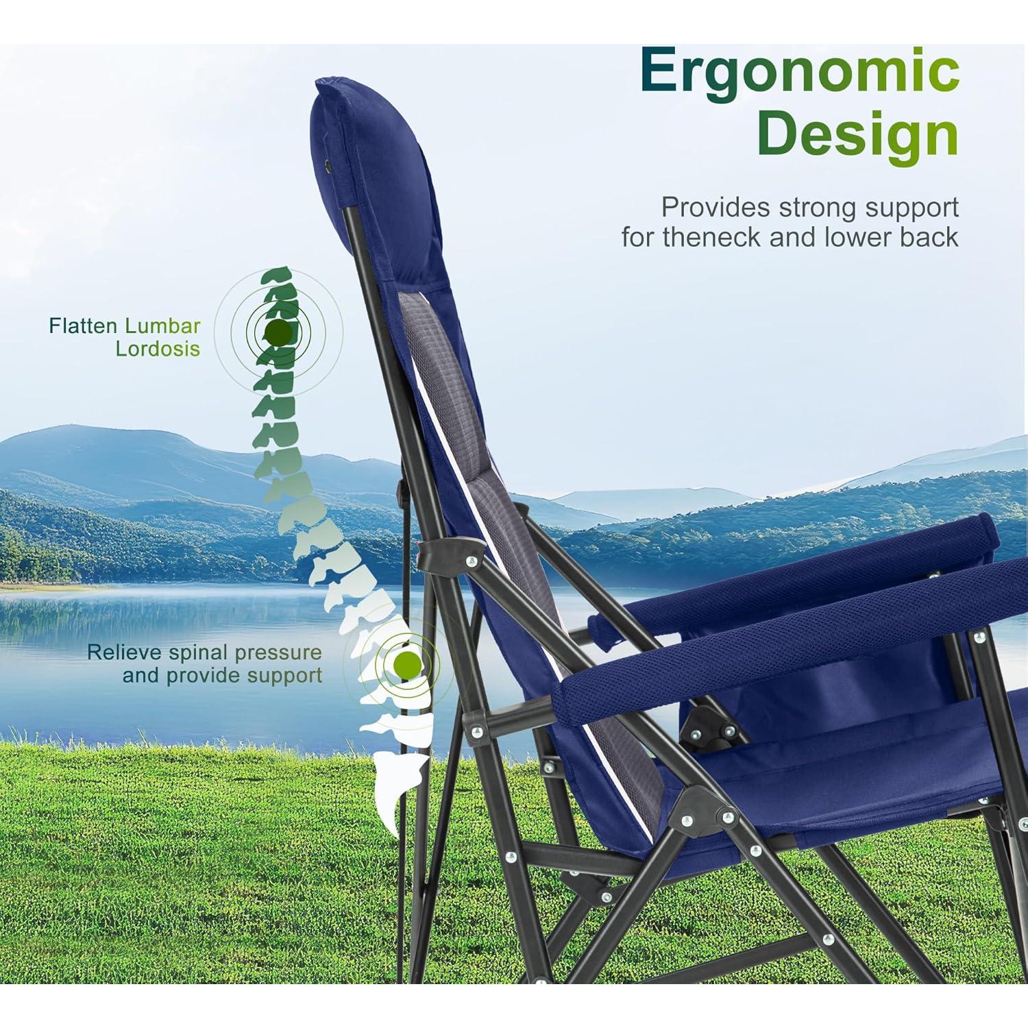 ALPHA CAMP Oversized Folding Camping Chairs High Backrest Heavy Duty Lawn Chairs for Adults Support 500 LBS Portable Camp Chairs with Cup Holders Large Side Pocket for Outdoor