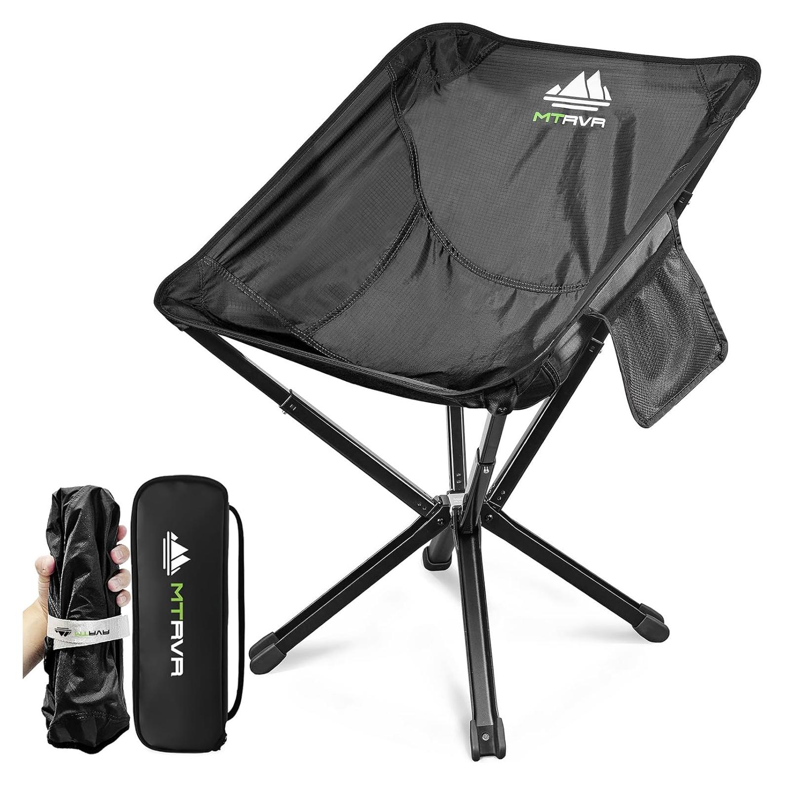 Silla de Camping Plegable MTRVR Negra, Soporta 272 Kg, Ligera