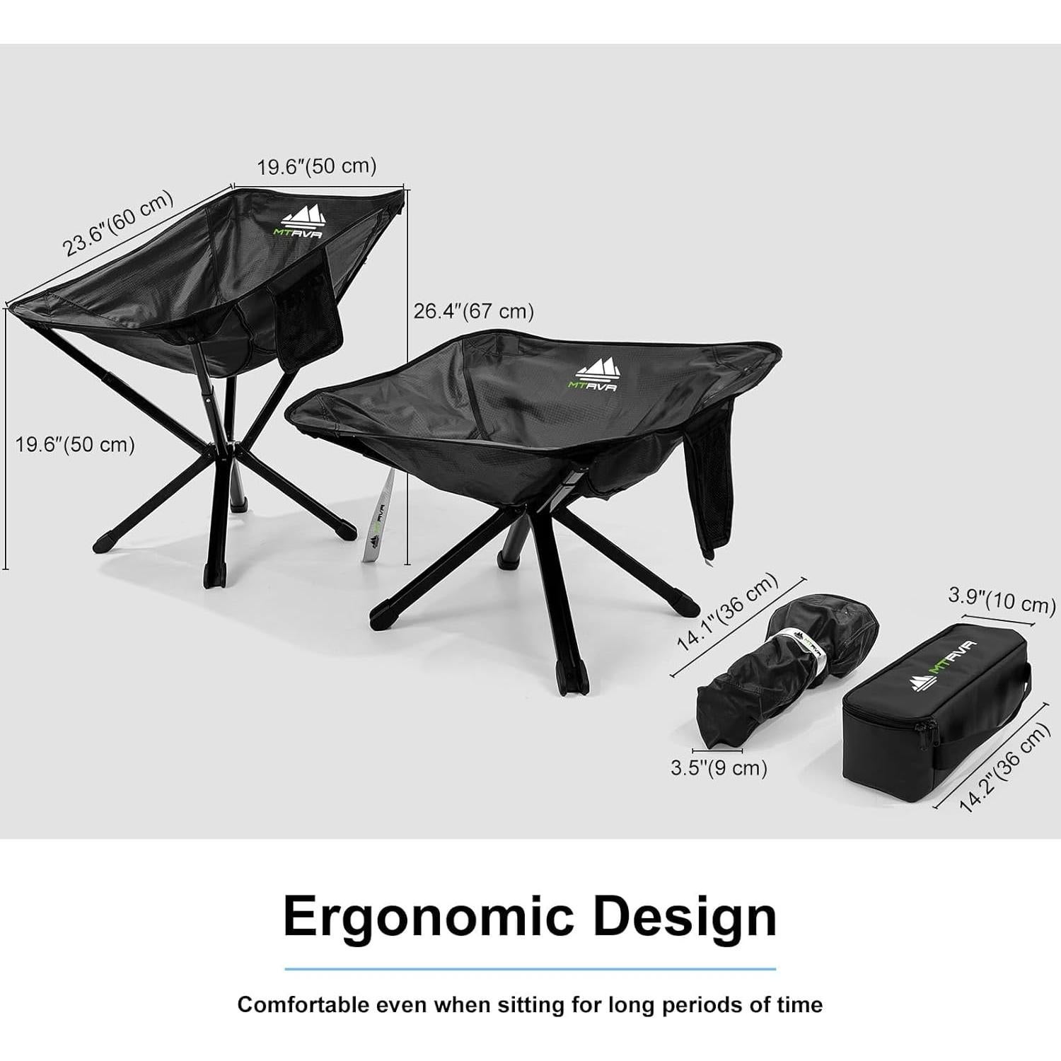 Silla de Camping Plegable MTRVR Negra, Soporta 272 Kg, Ligera