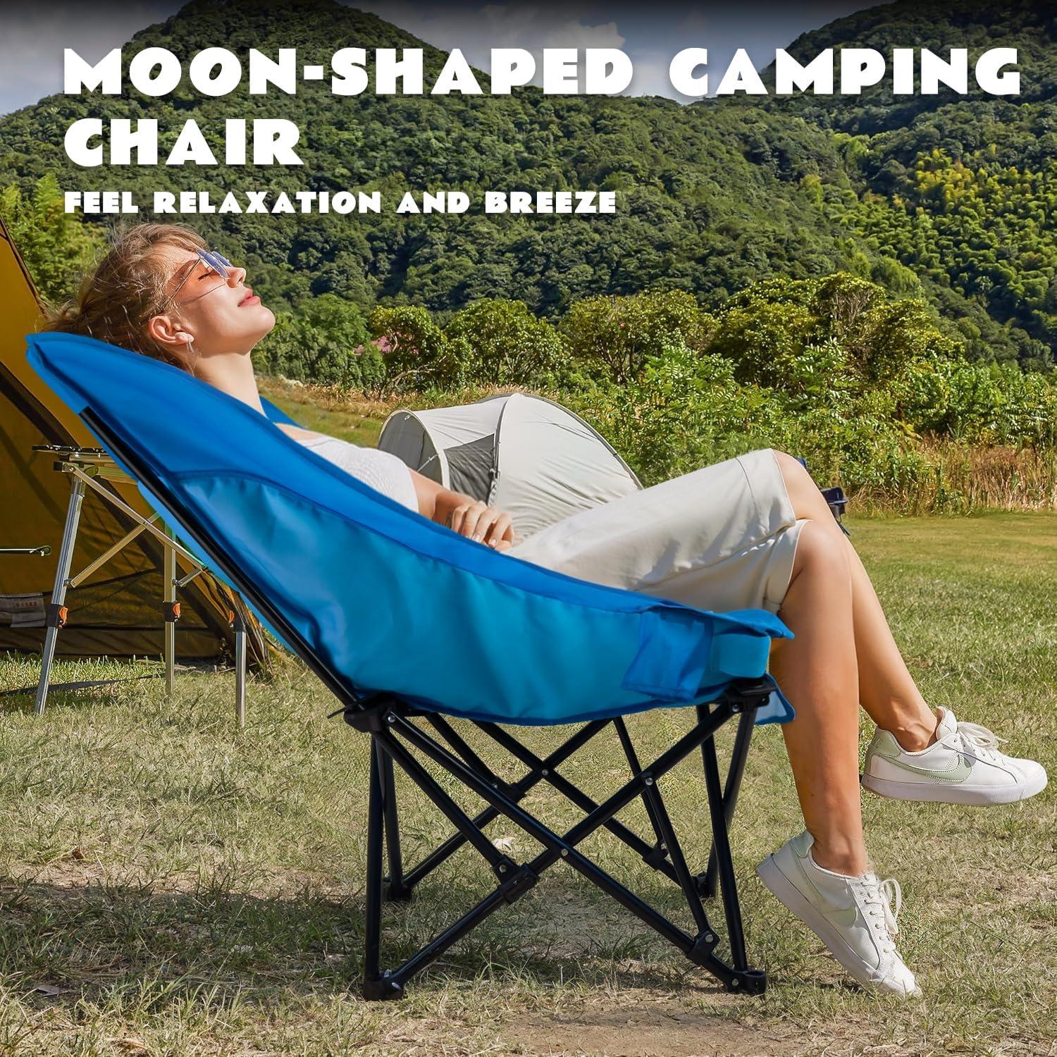 LEMBERI Oversized Heavy Duty Camping Chair for Adults,500lbs Comfortable Folding Lawn Chairs,Large Outdoor Portable Chair with Cup Holder,Side Pocket and Cooler Bag