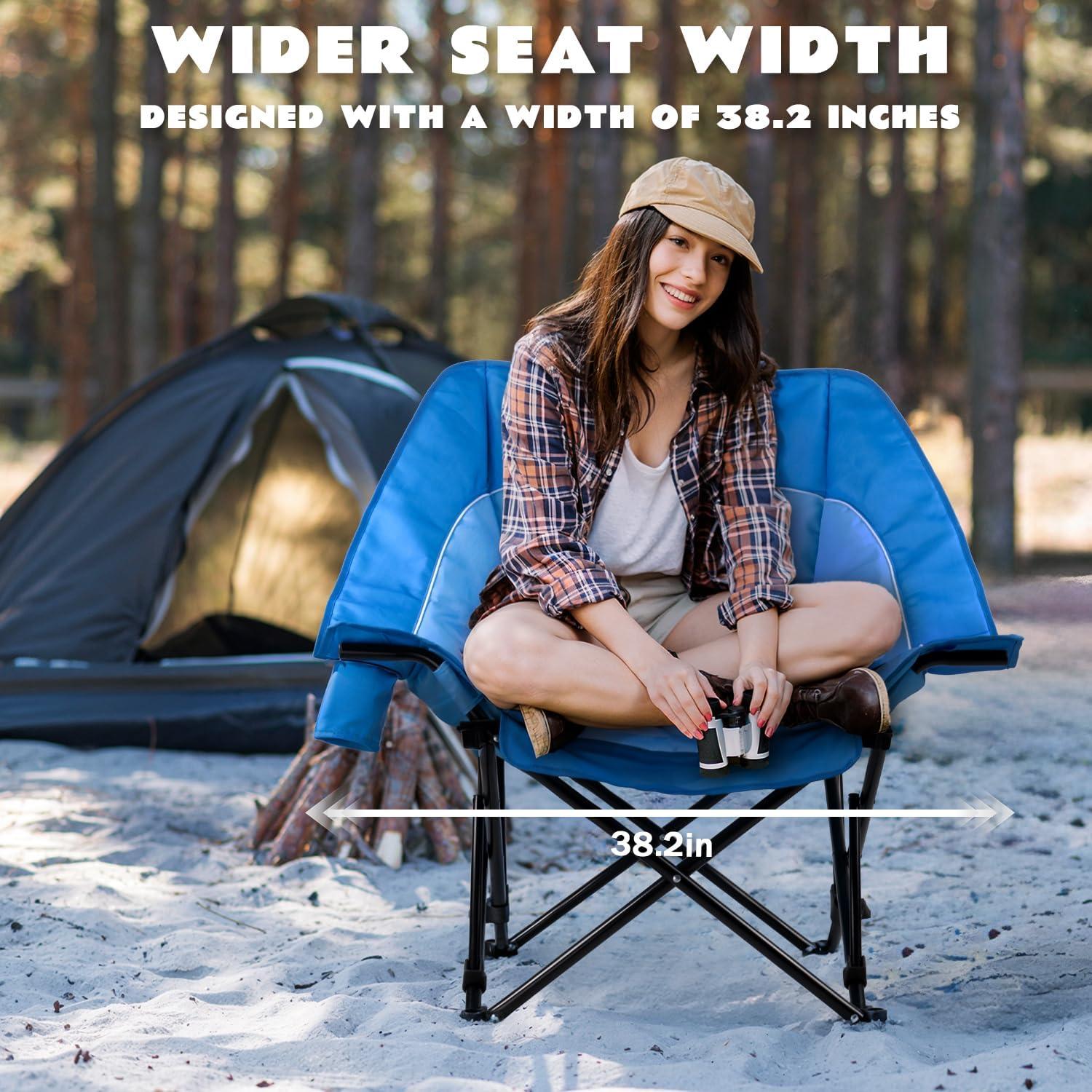 LEMBERI Oversized Heavy Duty Camping Chair for Adults,500lbs Comfortable Folding Lawn Chairs,Large Outdoor Portable Chair with Cup Holder,Side Pocket and Cooler Bag