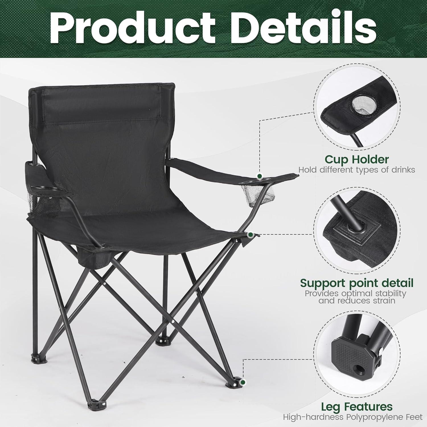 2 Pack Camping Chairs -Lightweight and Supportive Chairs for Adult and Lightweight Individuals - Compact, Durable, and Portable - Ideal for Camping, Hiking, Beach, and Picnics -Carry Bag