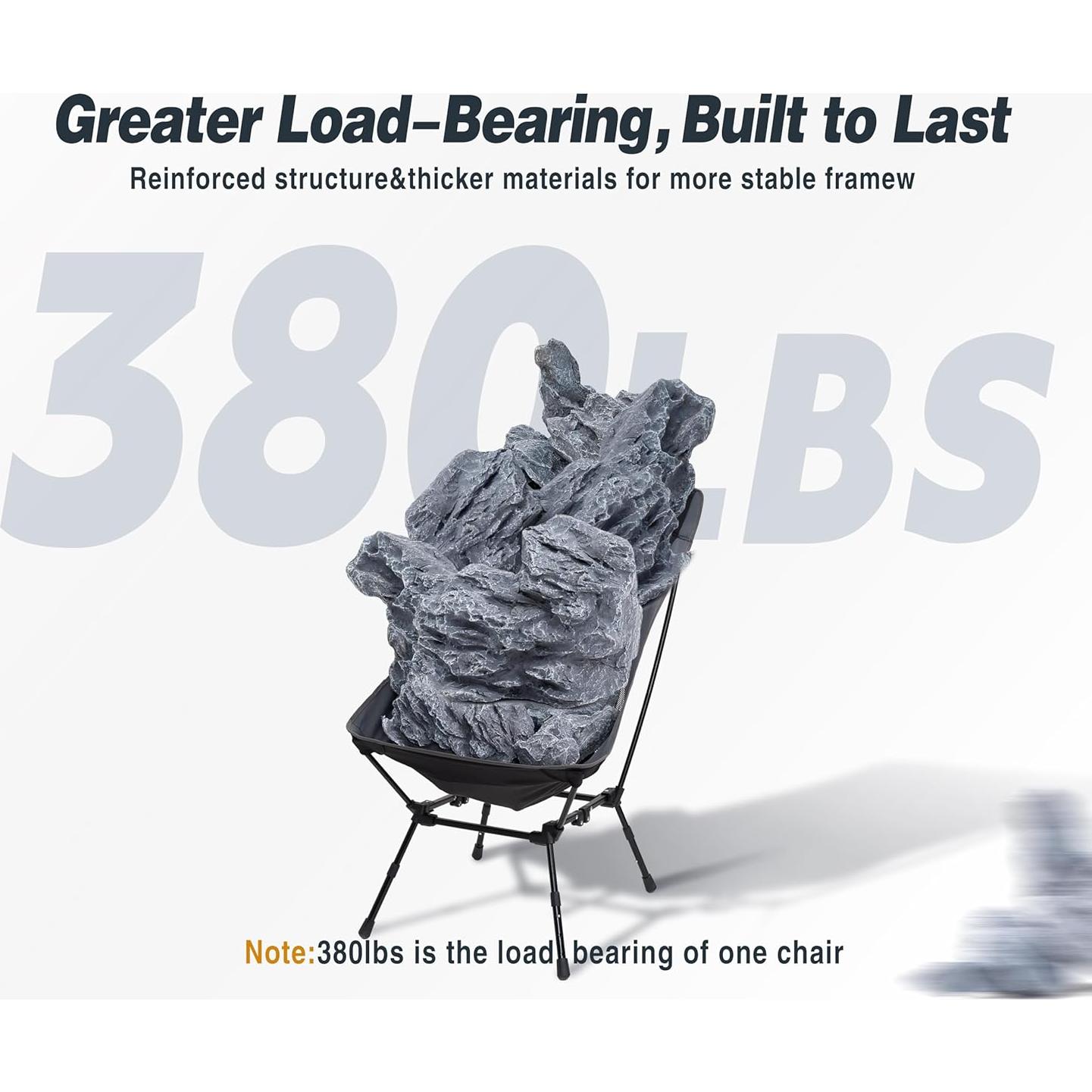 Silla de Camping LUSTIDE Negra Respaldo Alto 172kg Plegable