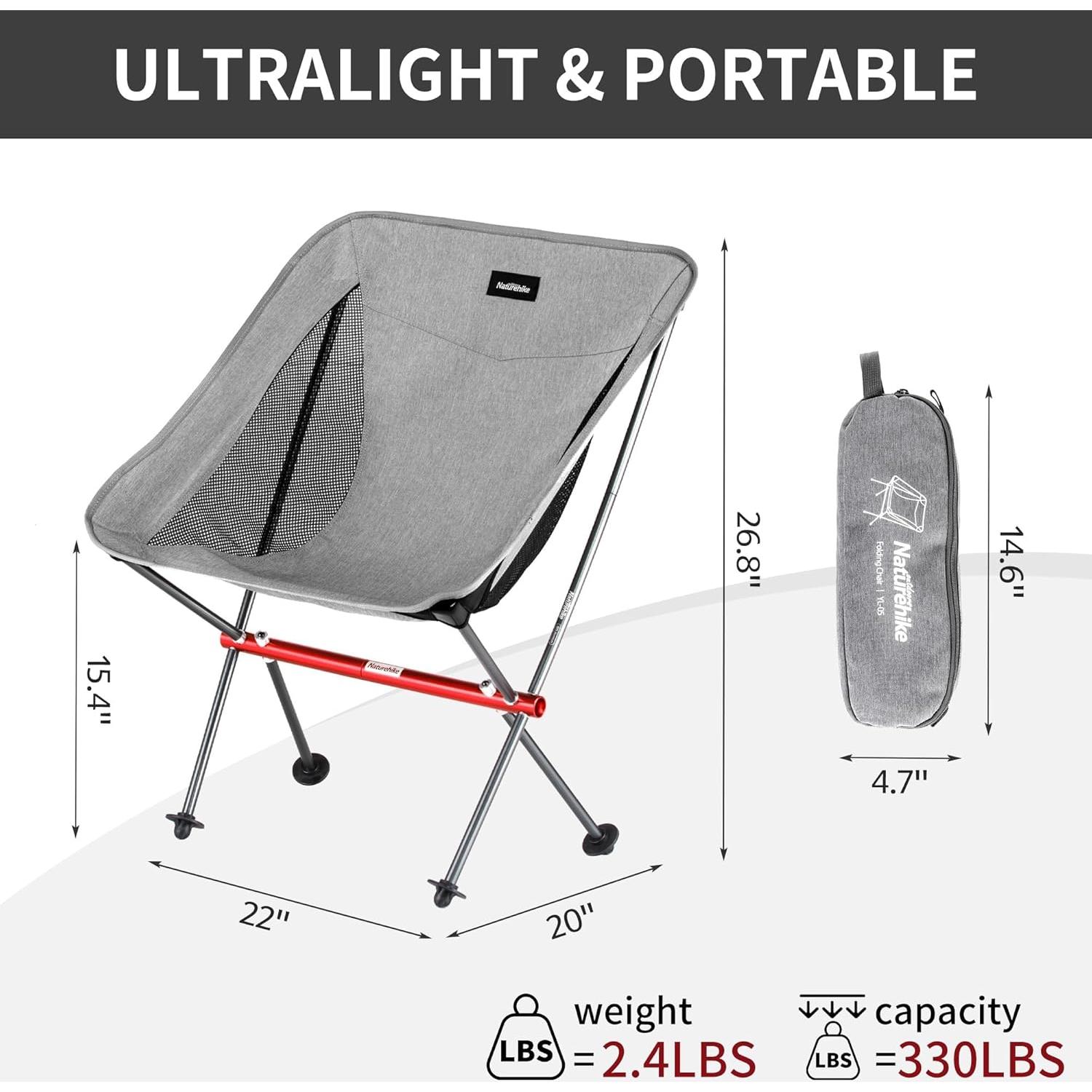 Silla de Camping Naturehike YL05 Ultraligera 150 kg Gris