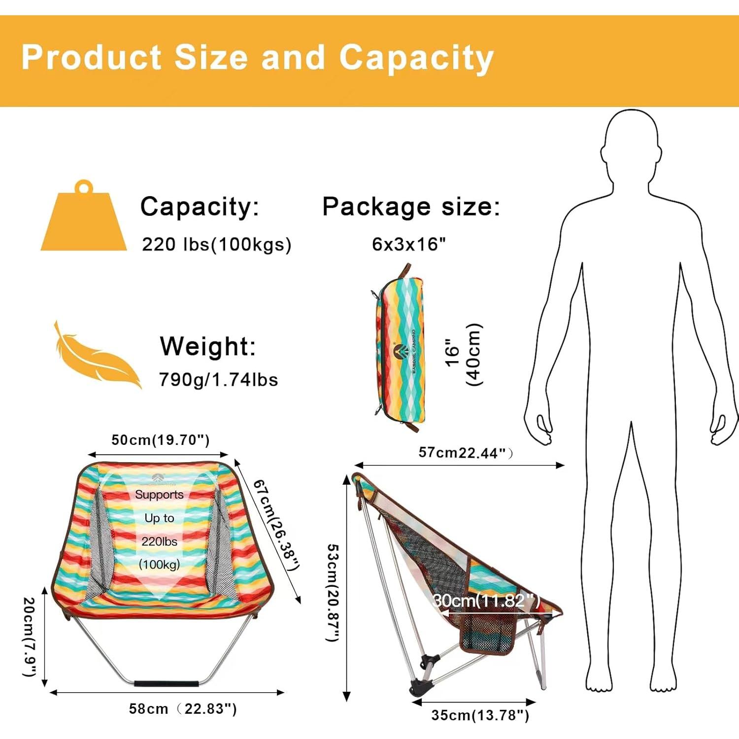 Silla de Camping Plegable EASDRIL Ultraligera 790g Multicolor