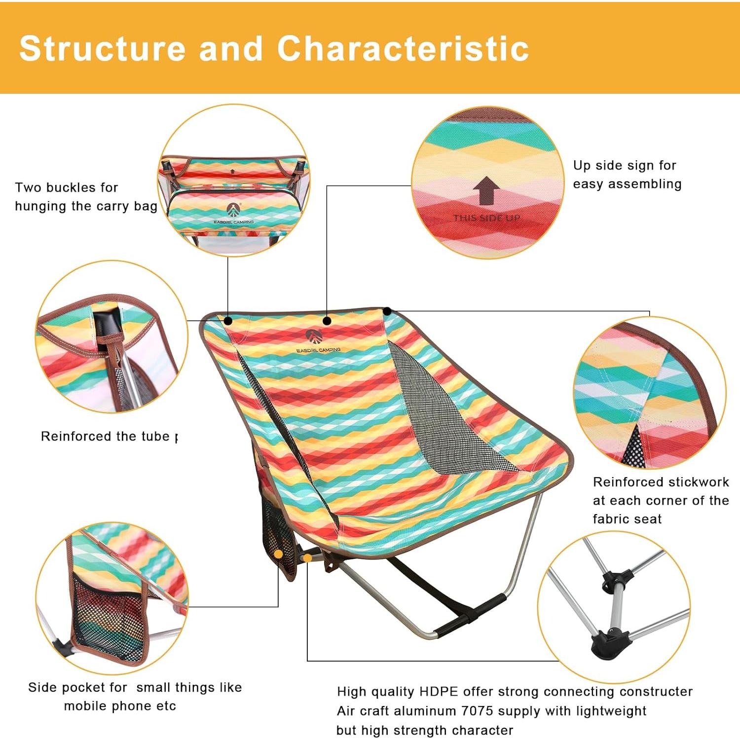 Silla de Camping Plegable EASDRIL Ultraligera 790g Multicolor