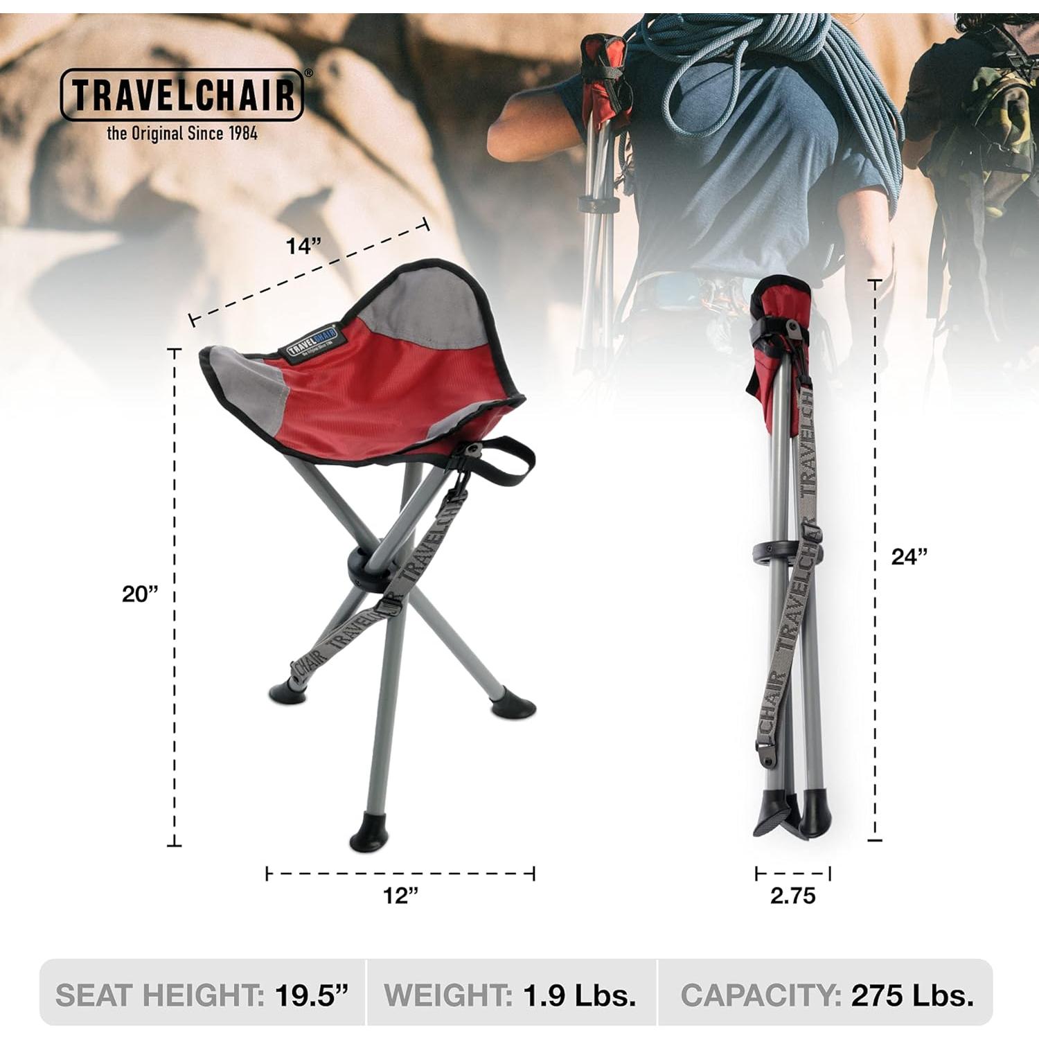 Silla de trípode Travel Chair Slacker Rojo - Ligera y Plegable