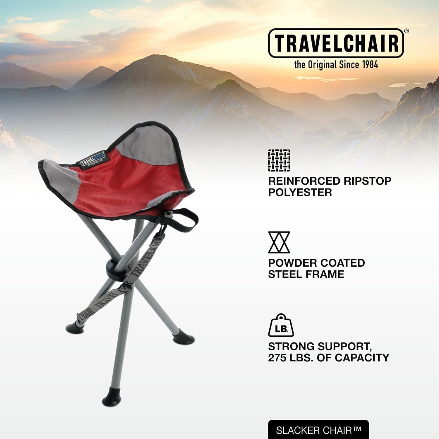 Silla de trípode Travel Chair Slacker Rojo - Ligera y Plegable
