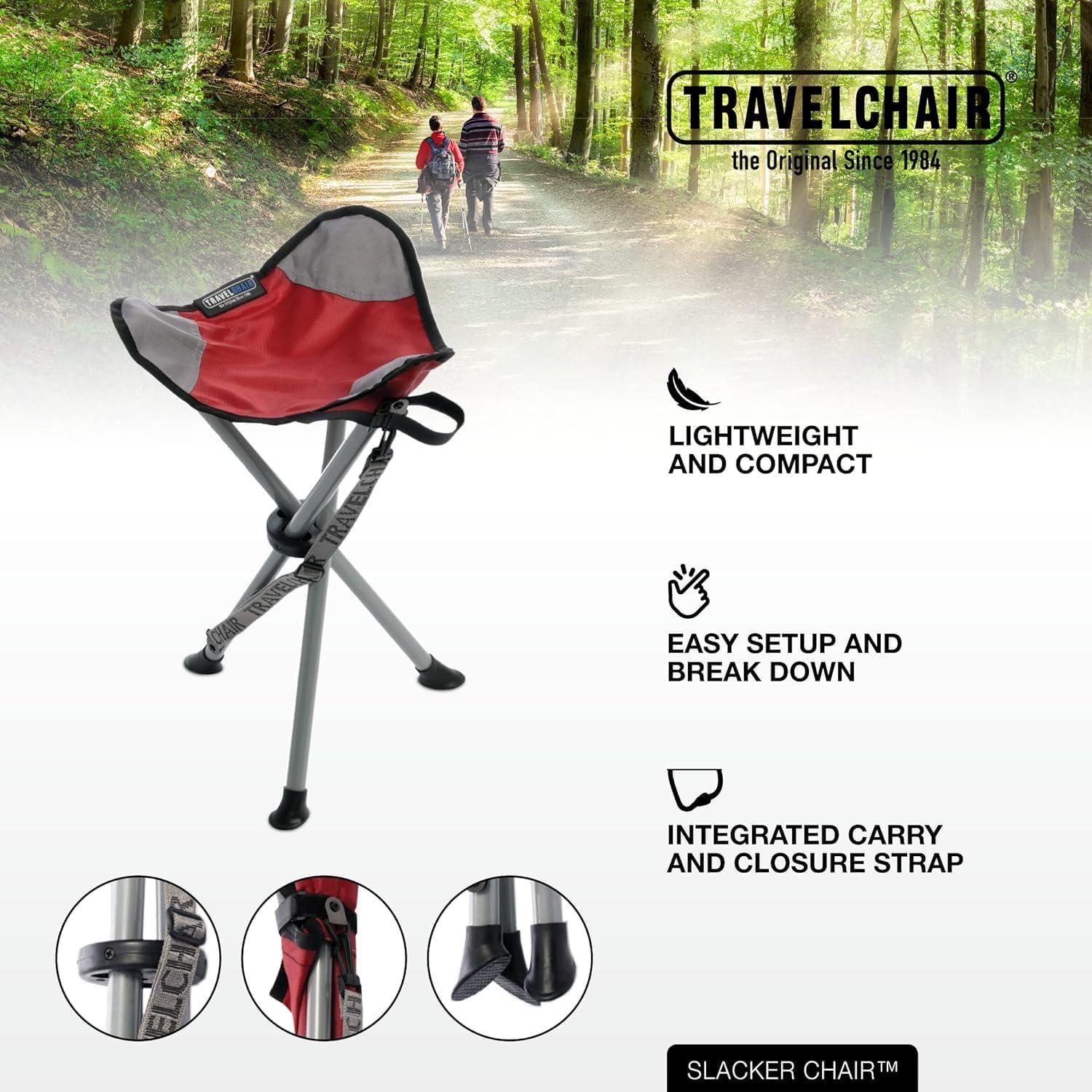 Silla de trípode Travel Chair Slacker Rojo - Ligera y Plegable