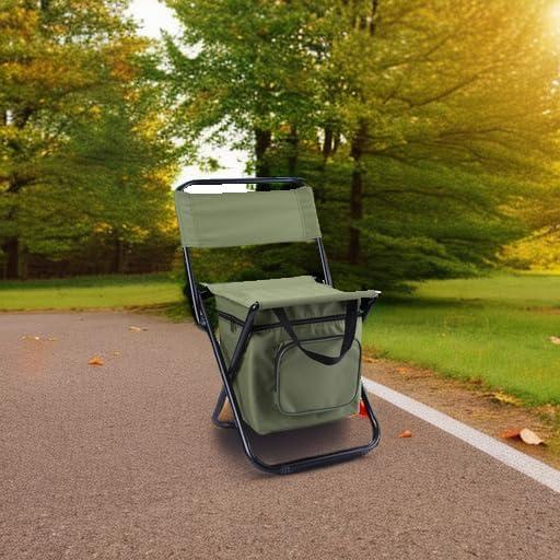 Silla de Pesca Plegable LEADALLWAY Verde con Bolsa Térmica