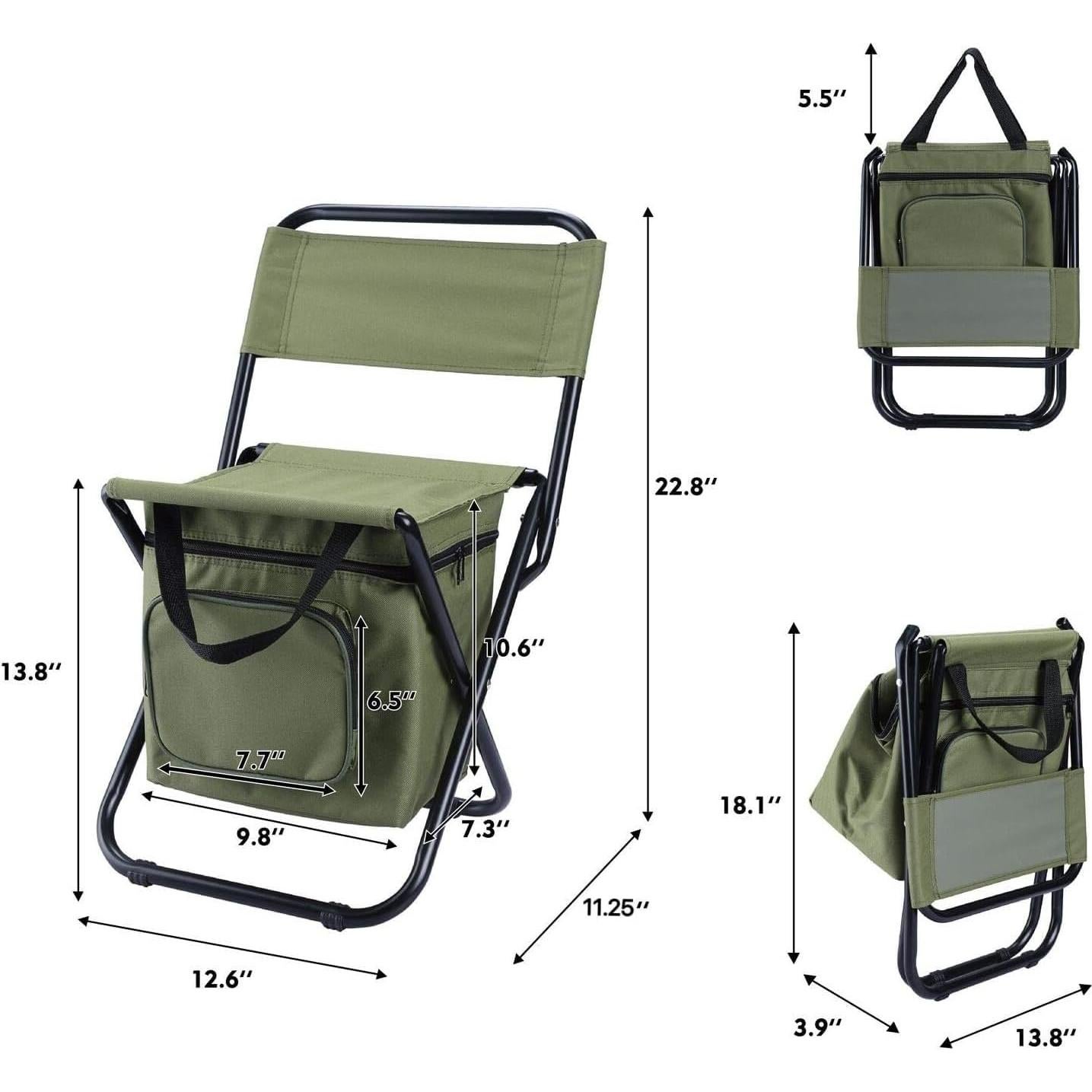 Silla de Pesca Plegable LEADALLWAY Verde con Bolsa Térmica