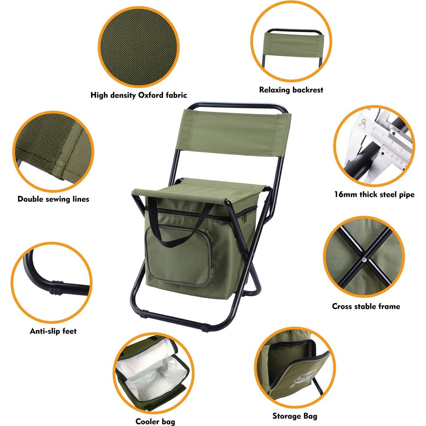 Silla de Pesca Plegable LEADALLWAY Verde con Bolsa Térmica