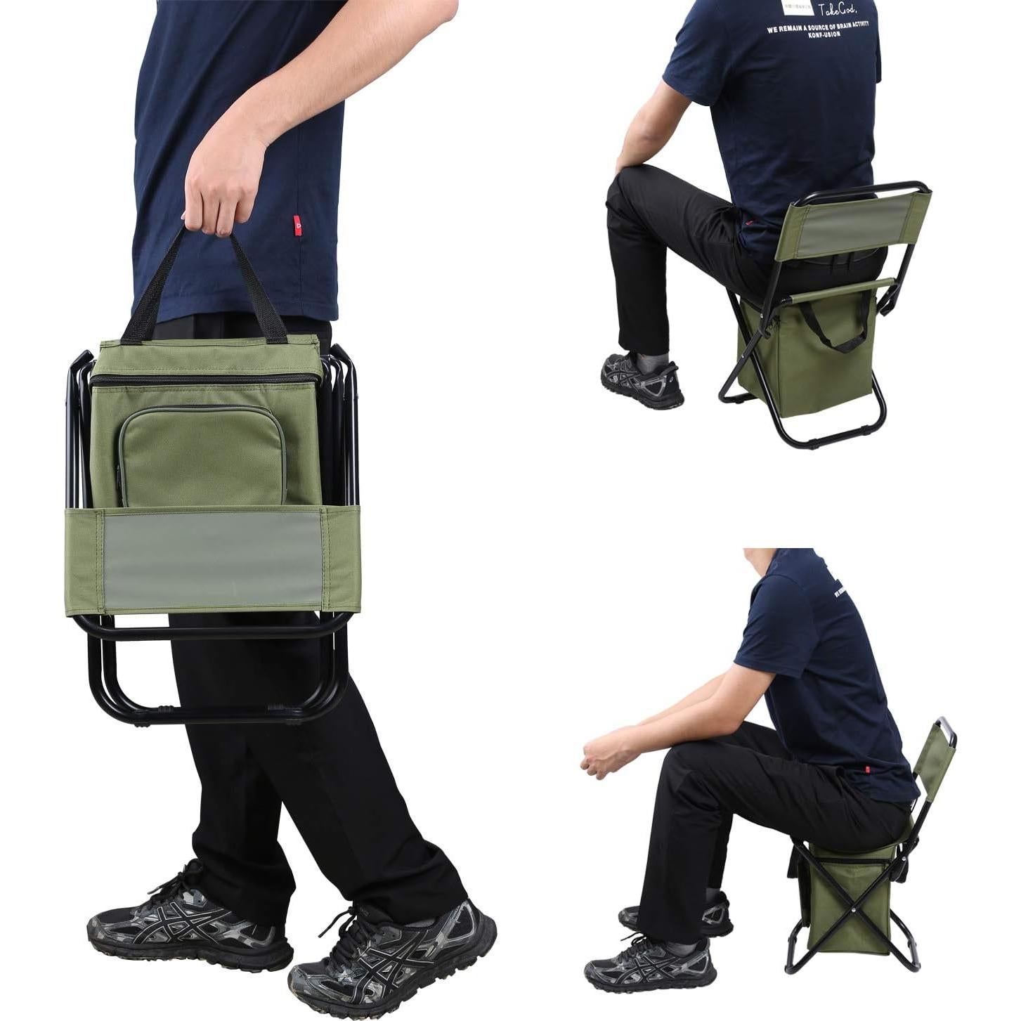 Silla de Pesca Plegable LEADALLWAY Verde con Bolsa Térmica