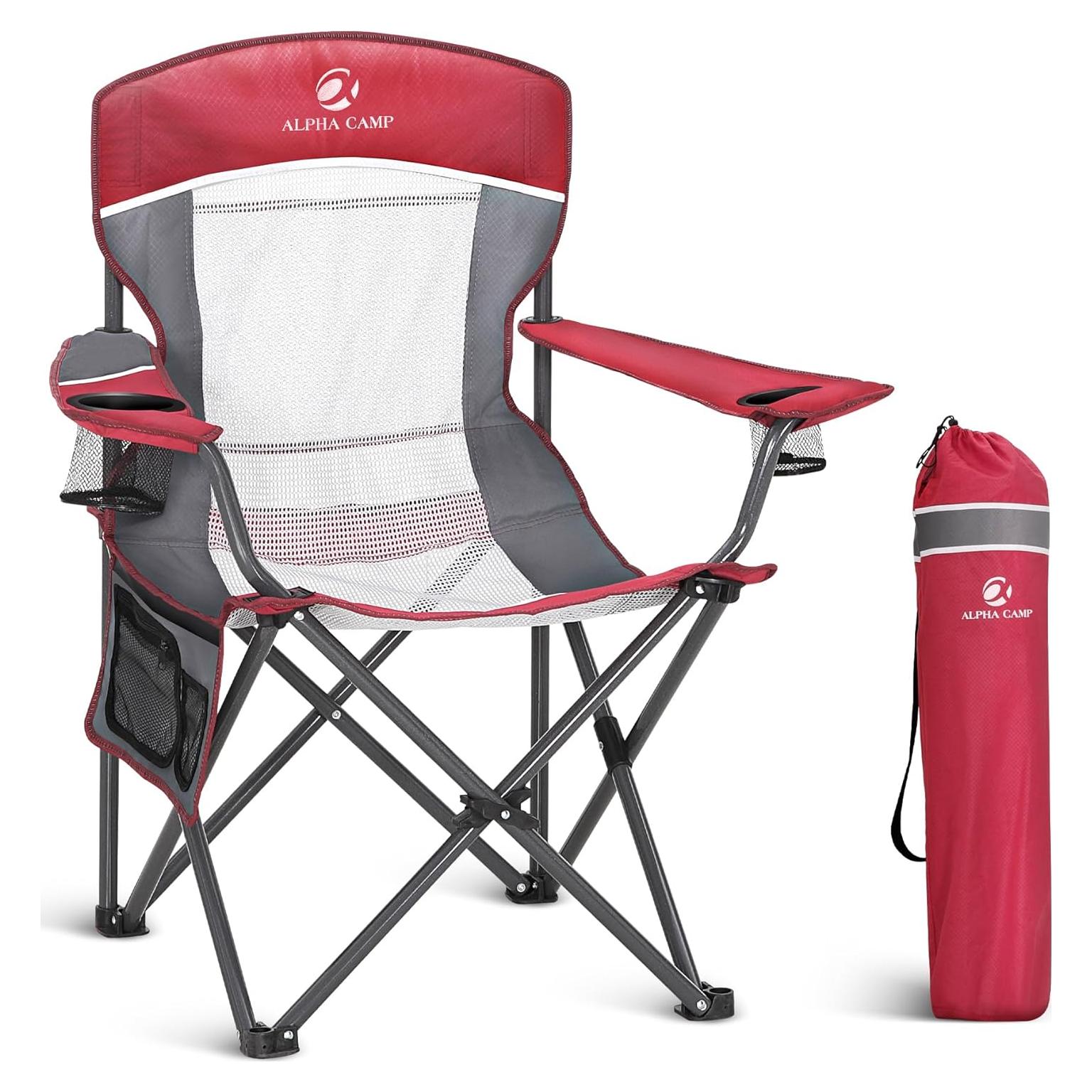 Silla de Camping Plegable LET'S CAMP Respaldo Malla 150 KG Roja