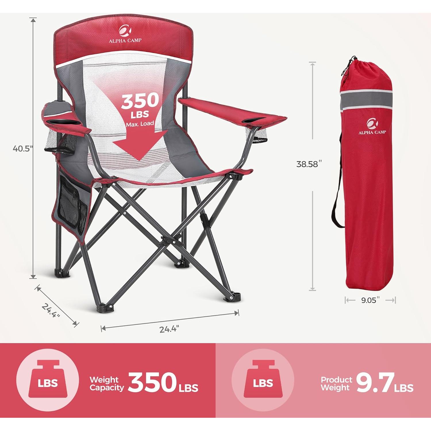 Silla de Camping Plegable LET'S CAMP Respaldo Malla 150 KG Roja