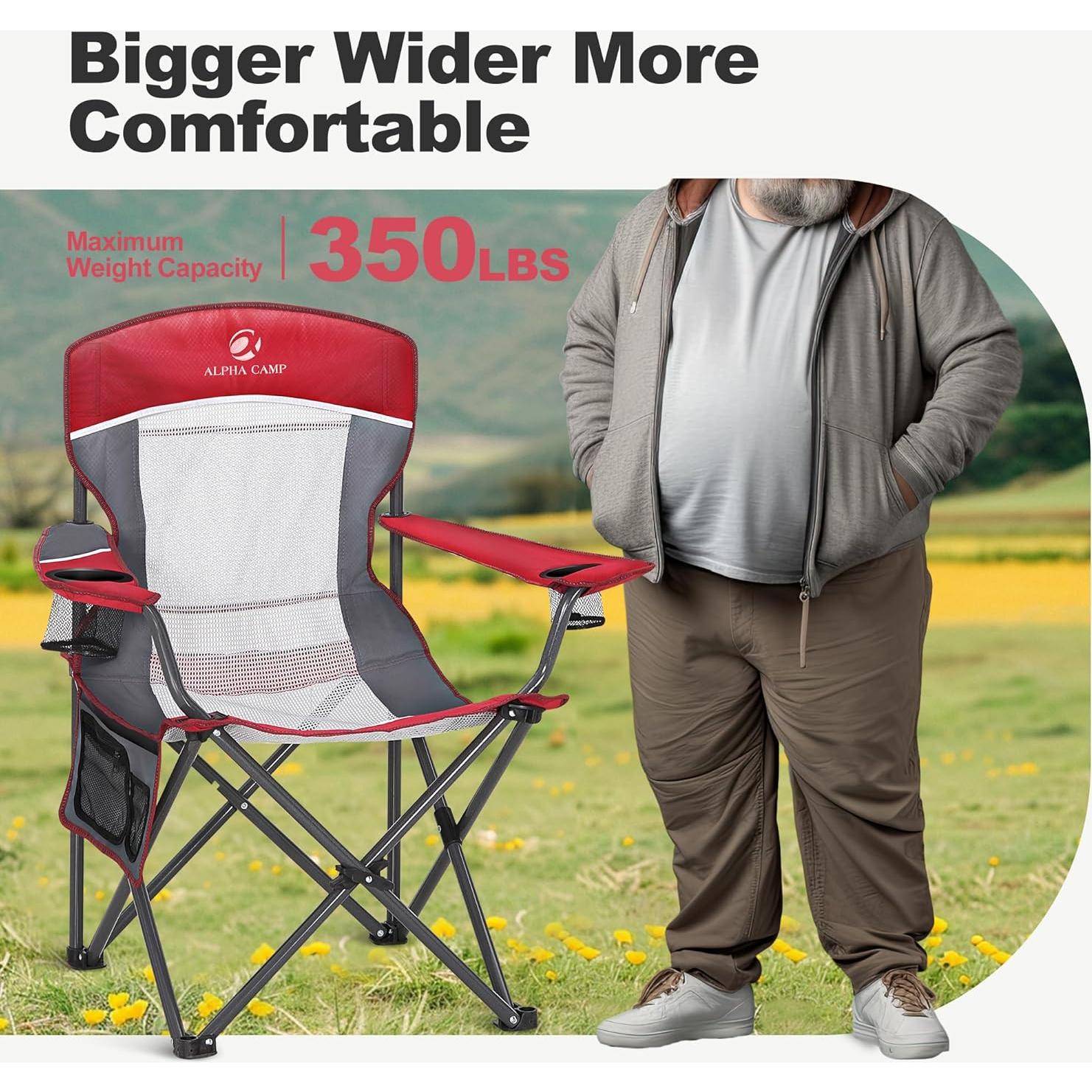 Silla de Camping Plegable LET'S CAMP Respaldo Malla 150 KG Roja