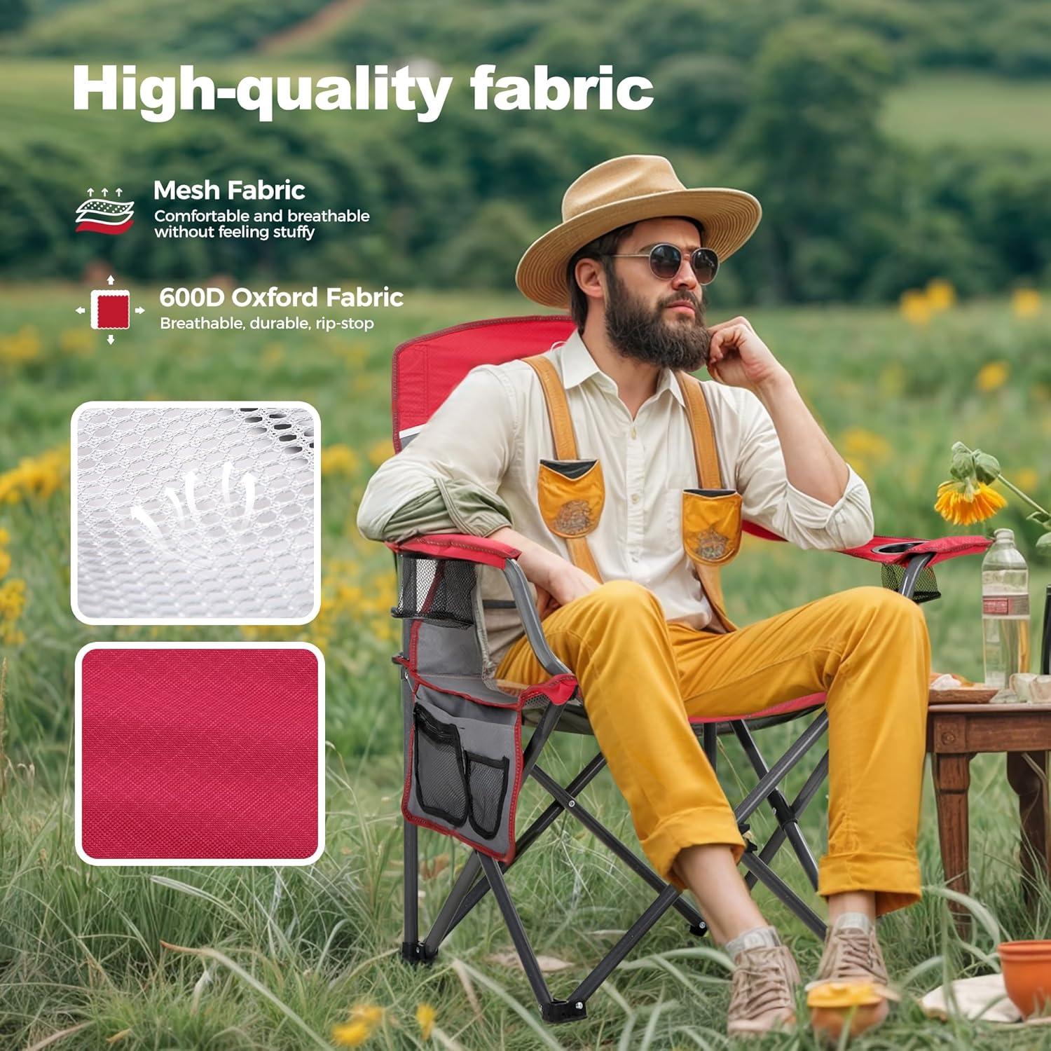 Silla de Camping Plegable LET'S CAMP Respaldo Malla 150 KG Roja